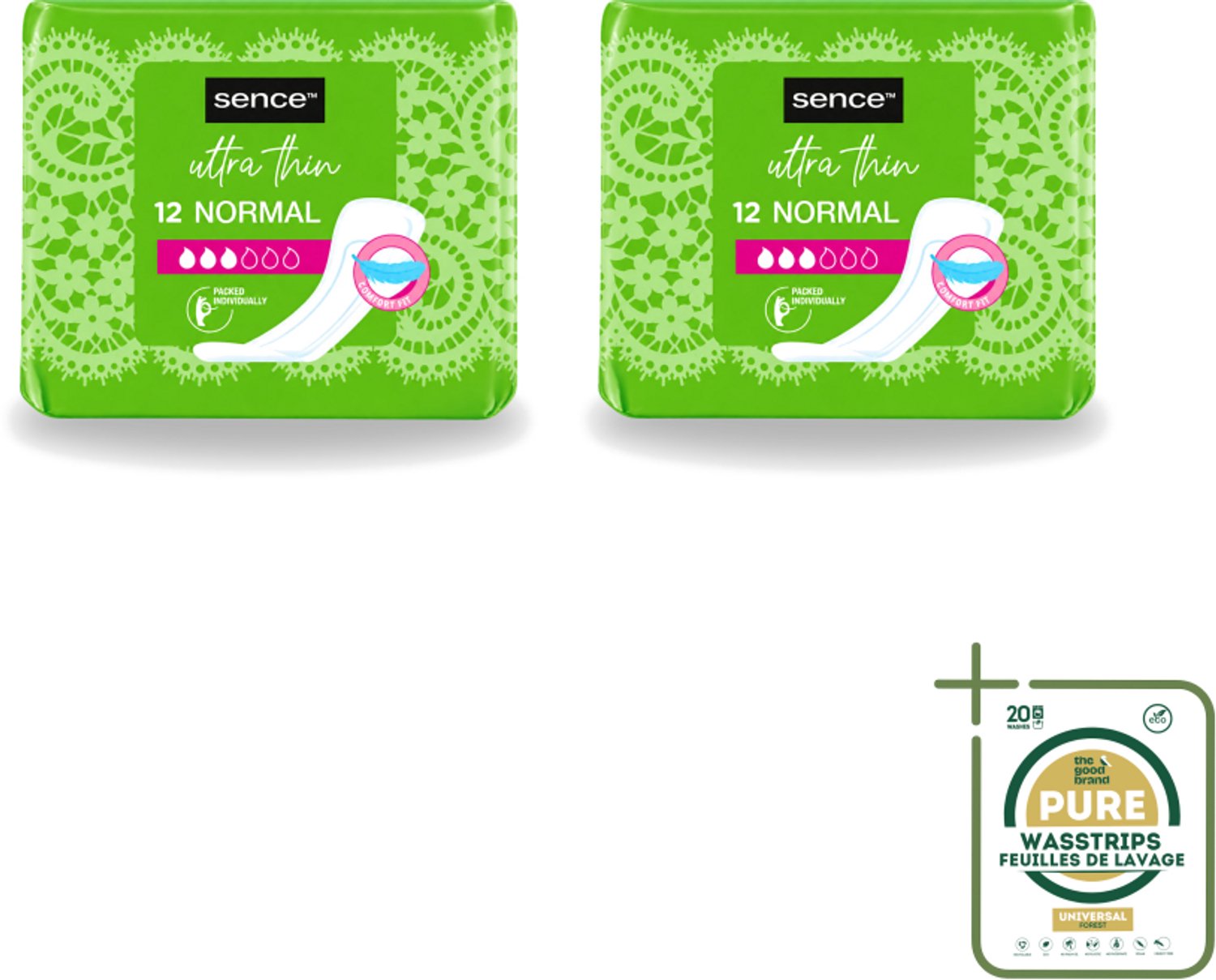 2 x Sence - Normaal - Maandverband - Zonder Vleugels - 12 Maandverbanden - Wasstrips - Maandverband - Menstruatie - Maandverband Zonder Vleugels - Normale Menstruatie - Hygiëne