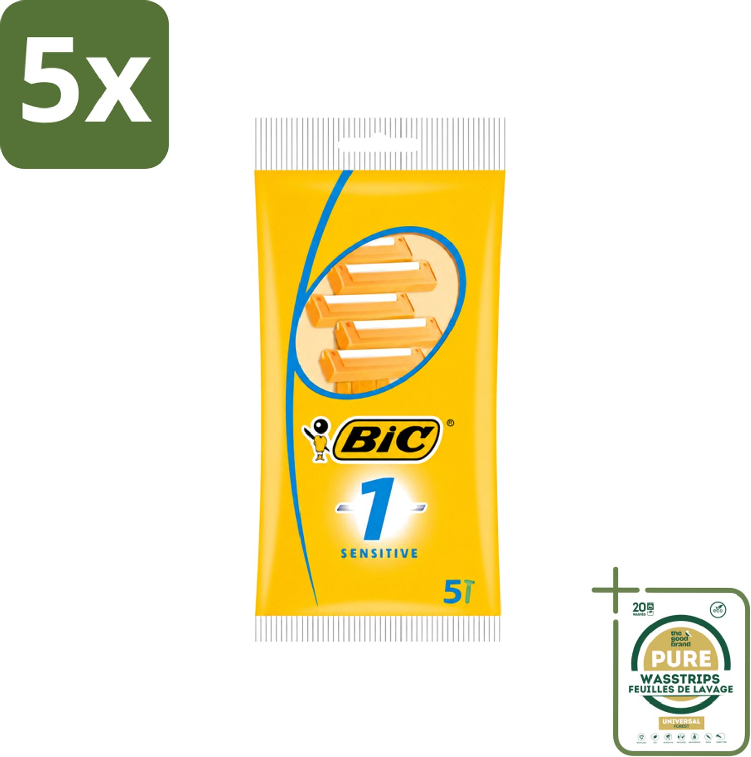 5 x Bic - Scheermesjes - Sensitive - Enkel Mesje - Wegwerpmesjes - 5 Scheermesjes - Wasstrips - Scheermesje - Wegwerpscheermesje - Gevoelige Huid - Roestvrij Staal - Polymerische Bekleding