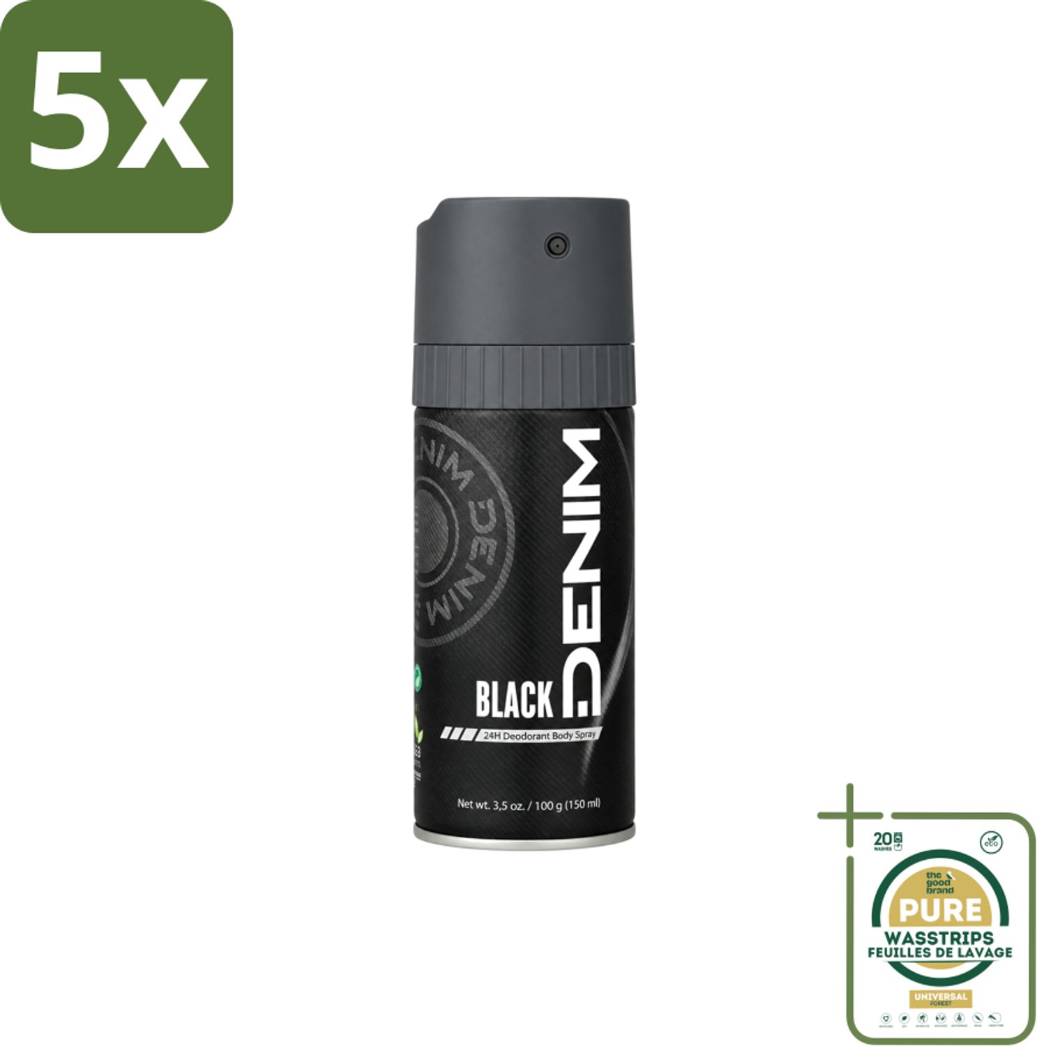5 x Denim - Deodorant Aerosol - Black Geur - Voor Mannen - 150 ml - Wasstrips - Deodorant Spray Mannen - Deodorant Spray - Deodorant Aerosol - Deodorant Spray 150 Ml - Deodorant Spray Denim Black