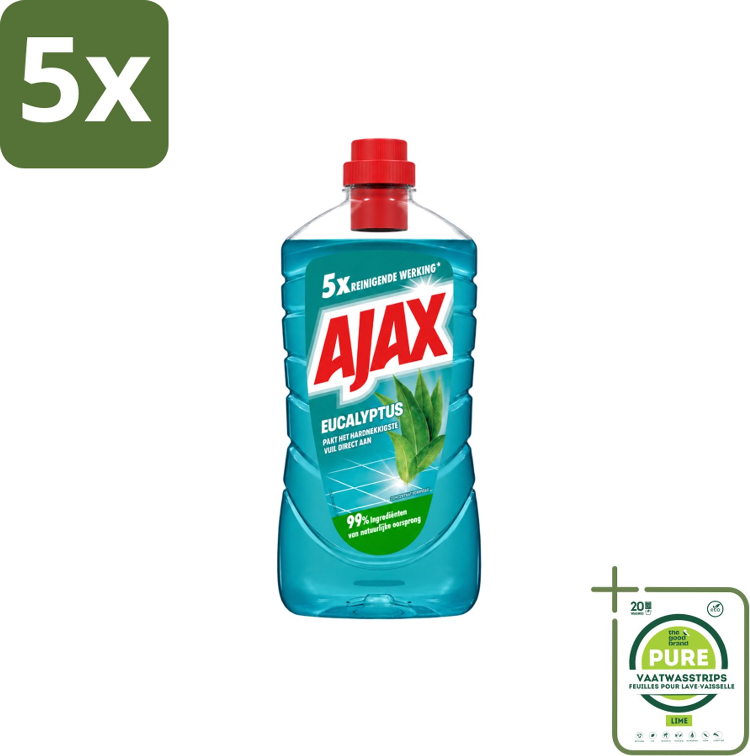 5 x Ajax – Allesreiniger – Eucalyptus – 1000 ml - Grootverpakking - Vaatwasstrips - Allesreiniger - Eucalyptus - Reiniging - Frisse Geur - Schoonmaak
