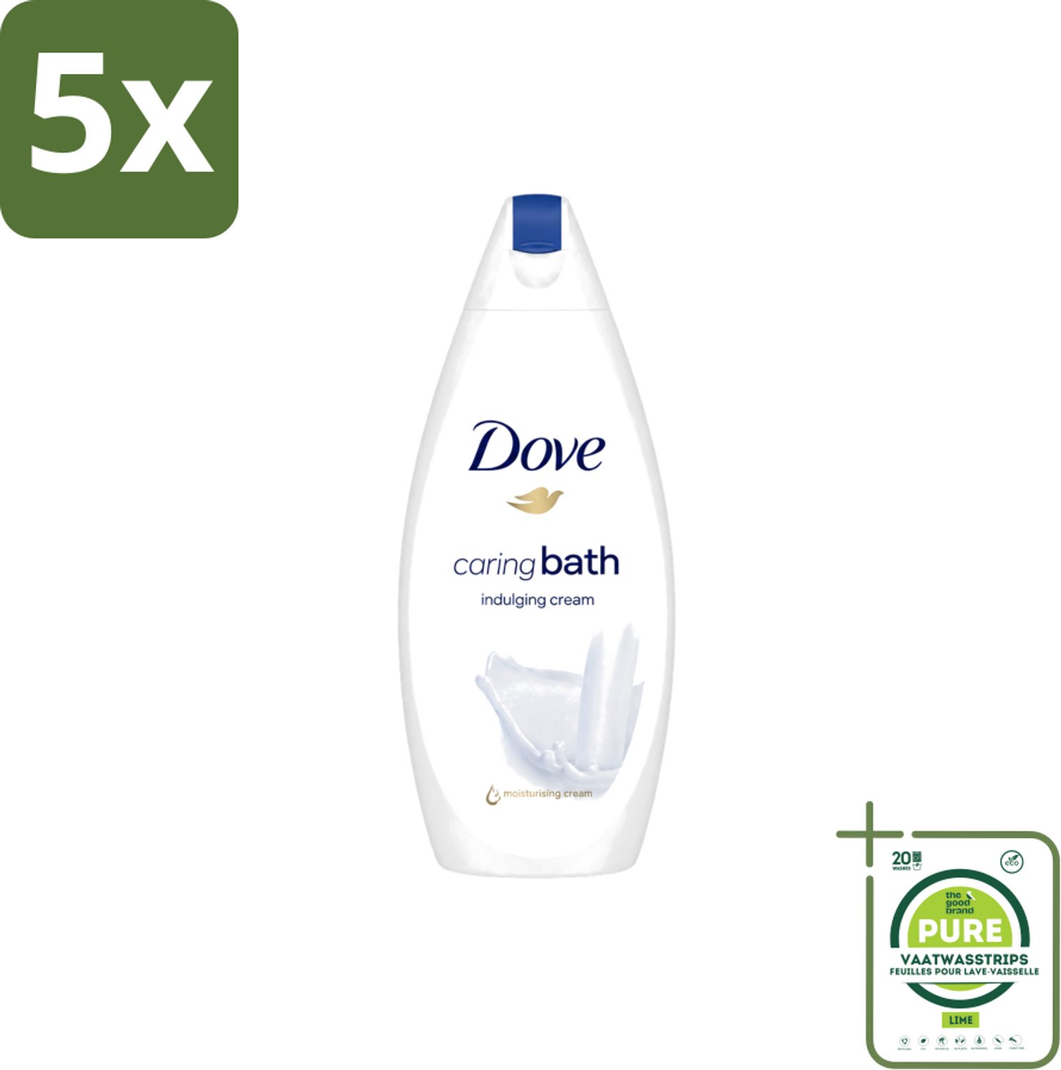 5 x Dove – Douchegel – Caring Bath – 450 ml - Grootverpakking - Vaatwasstrips - Douchegel - Huid Verzorging - Zachte Huid - Schuim Douchegel - Hydraterende Crème