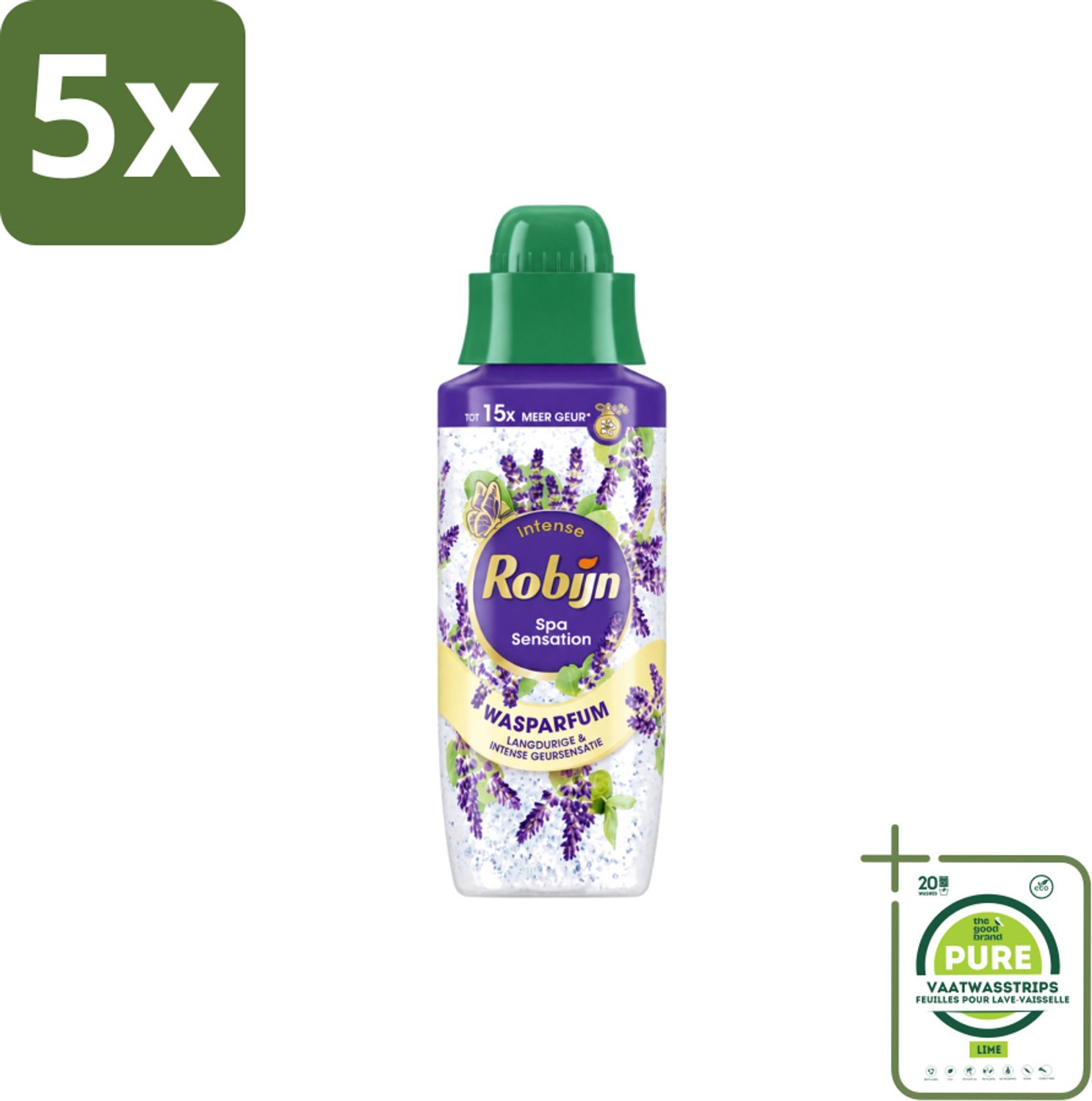 5 x Robijn – Wasparfum – Intense Spa Sensation – 342 ml - Grootverpakking - Vaatwasstrips - Wasparfum - Geur - Wasmiddel - Spa Geur - Natuurlijke Geur
