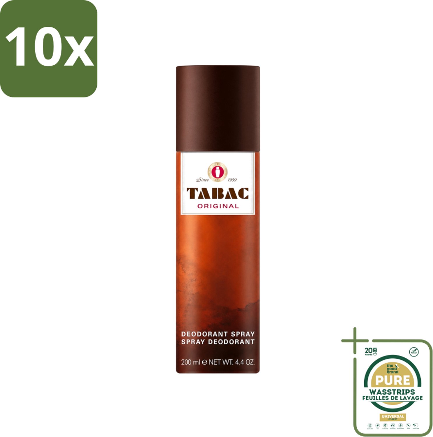 10 x Tabac Original - Deodorant Spray - Anti-transpirant - 200 ml - Wasstrips - Tabac Original - Deodorant Spray - Anti-transpirant - Zweetvermindering - Mannelijke Geur