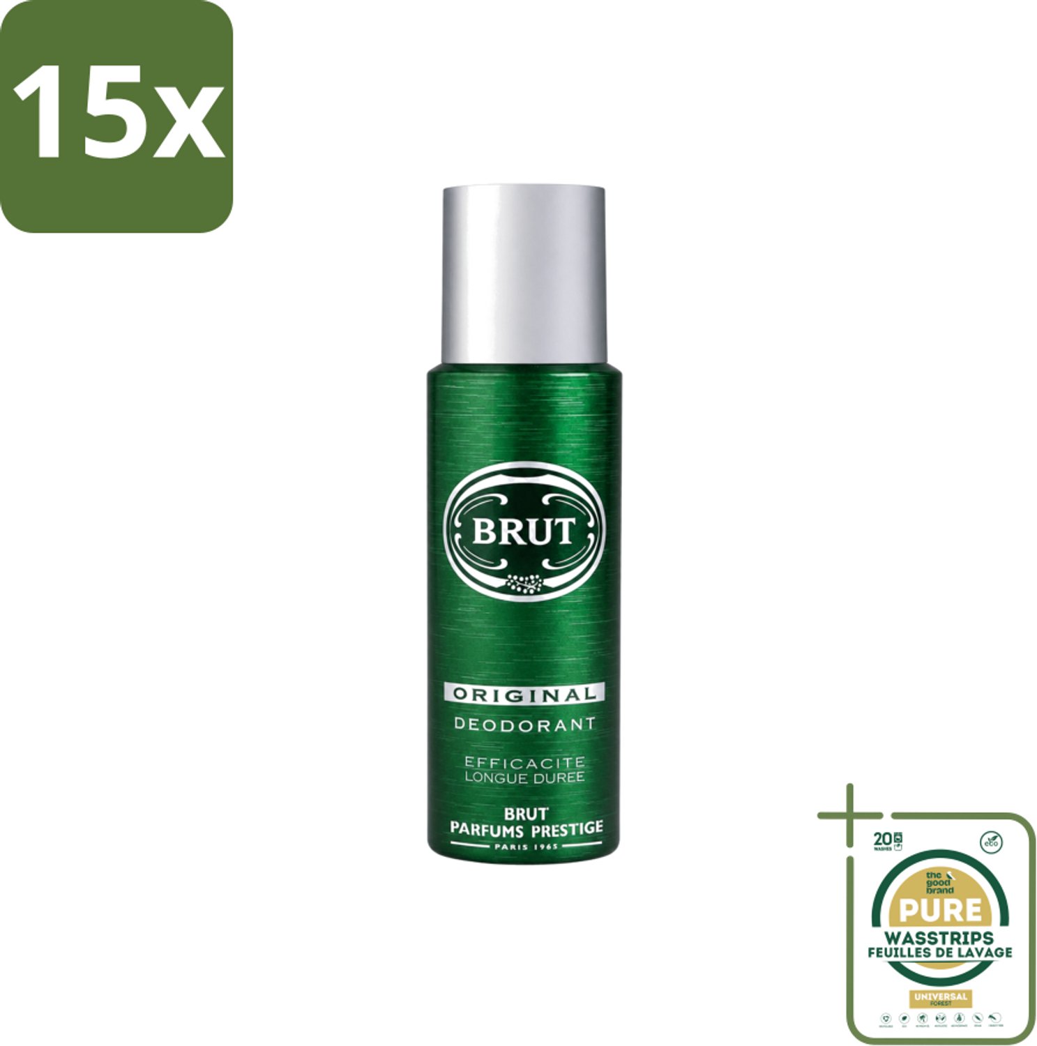 15 x Brut - Deodorant - Spray - Original - Langdurige frisheid - 200ml - Wasstrips - Deodorant Spray - Mannelijke Geur - Langdurige Frisheid - Zweetbevochtiging - Klassieke Geur