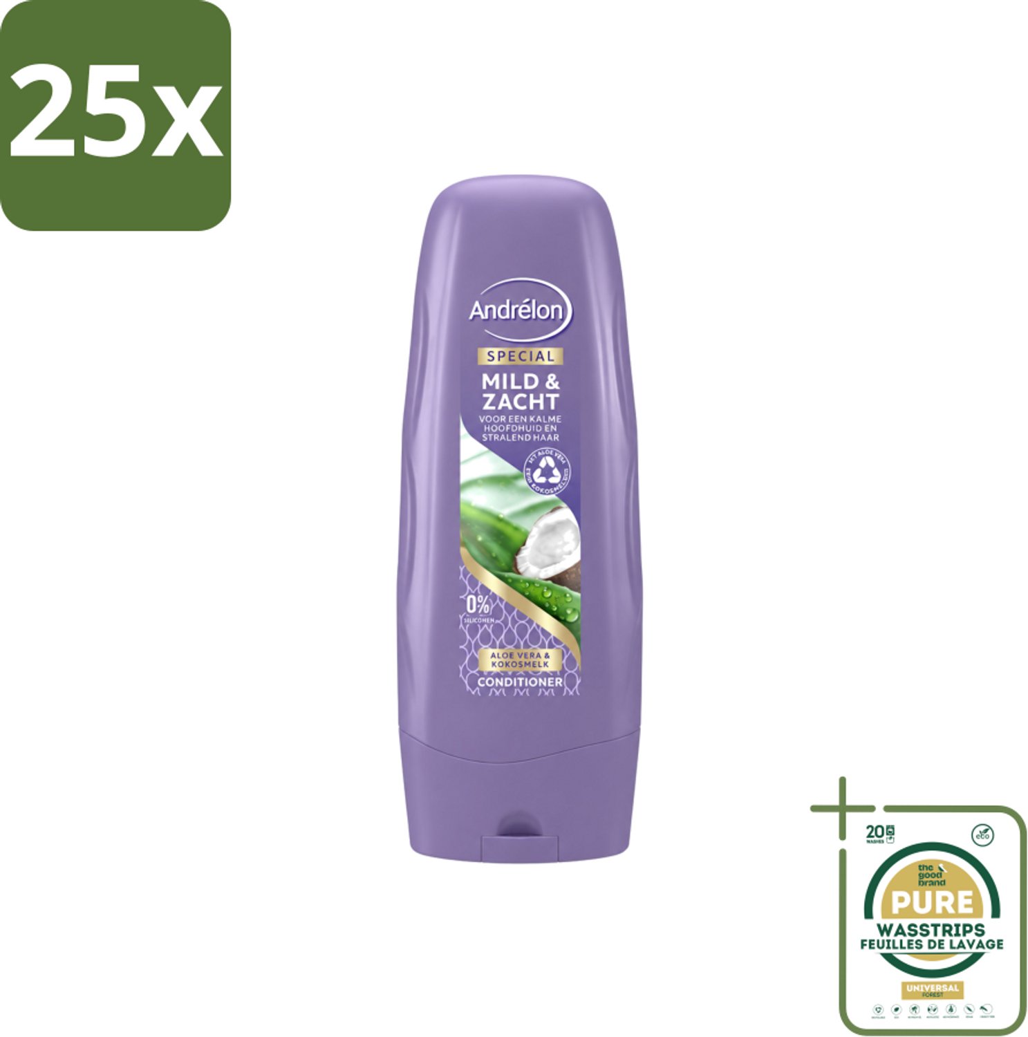 25 x Andrélon - Mild & Zacht - Conditioner - Voor Gevoelige Hoofdhuid - 300 ml - Wasstrips - Gevoelige Hoofdhuid - Droge Hoofdhuid - Zachte Haar - Glanzend Haar - Kokosgeur