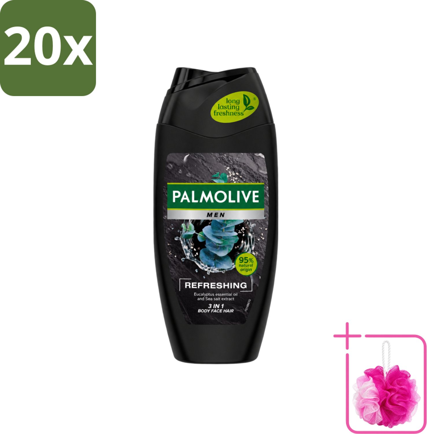 20 x Palmolive Men - 3in1 Douchegel - Refreshing - Fris & Verzorgend - 250 ml - Bulkverpakking - Douchegel voor mannen - Douchemop - Frisheid