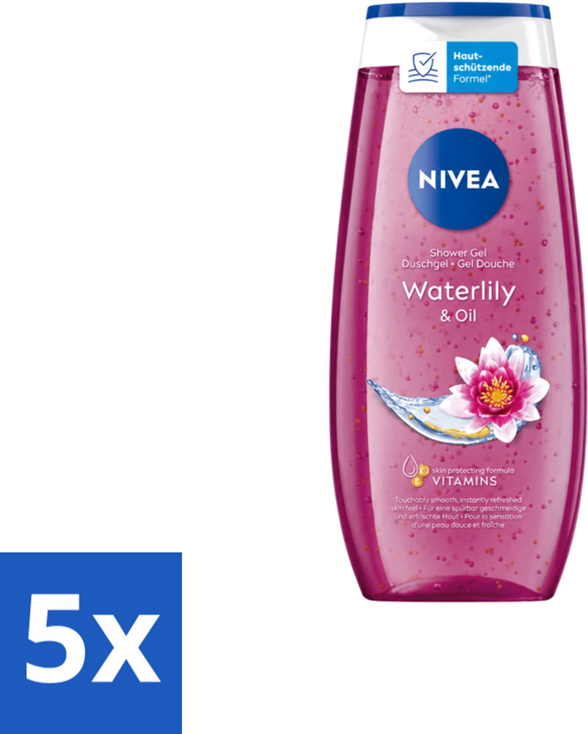 5 x Nivea – Douchegel – Waterlily & Oil – 250 ml - Voordeelverpakking - 5 stuks