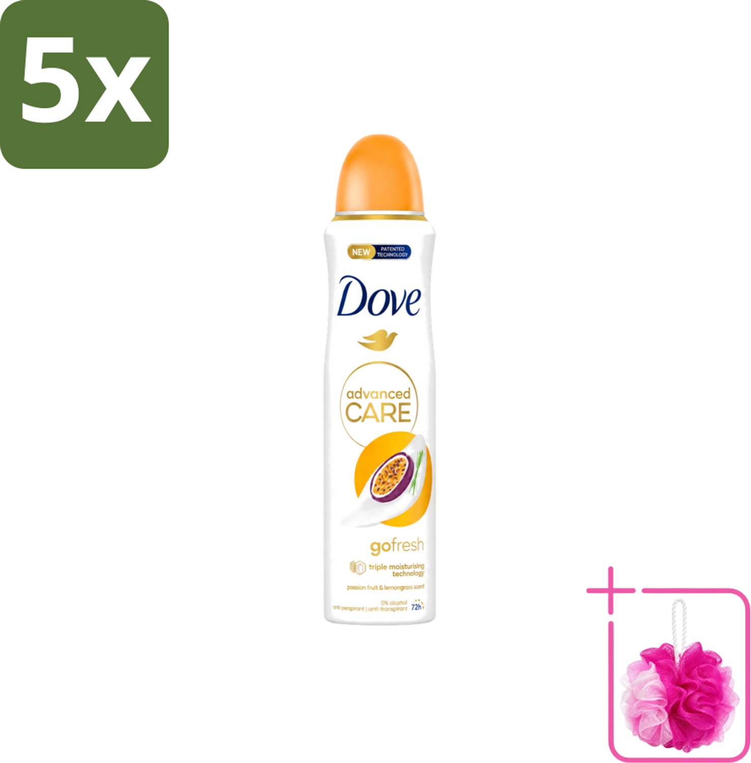 5 x Dove – Deodorant Spray – Passion Fruit – 250 ml - Bulkverpakking - Passievrucht deodorant - Douchemop - Frisse geur