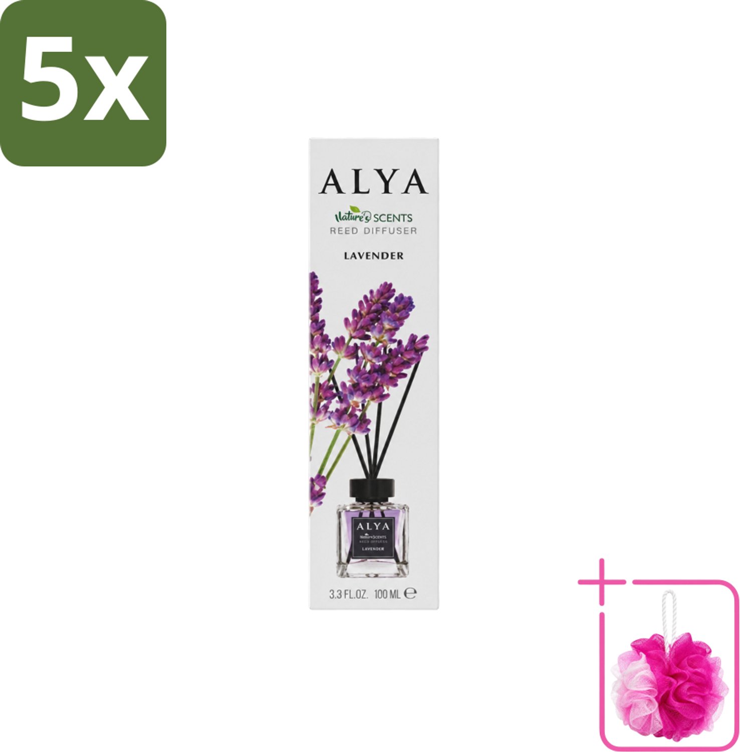5 x Alya – Reed Diffuser – Lavender – Interieurparfum - Bulkverpakking - Lavendel geurstokjes - Douchemop - Rustgevende geur
