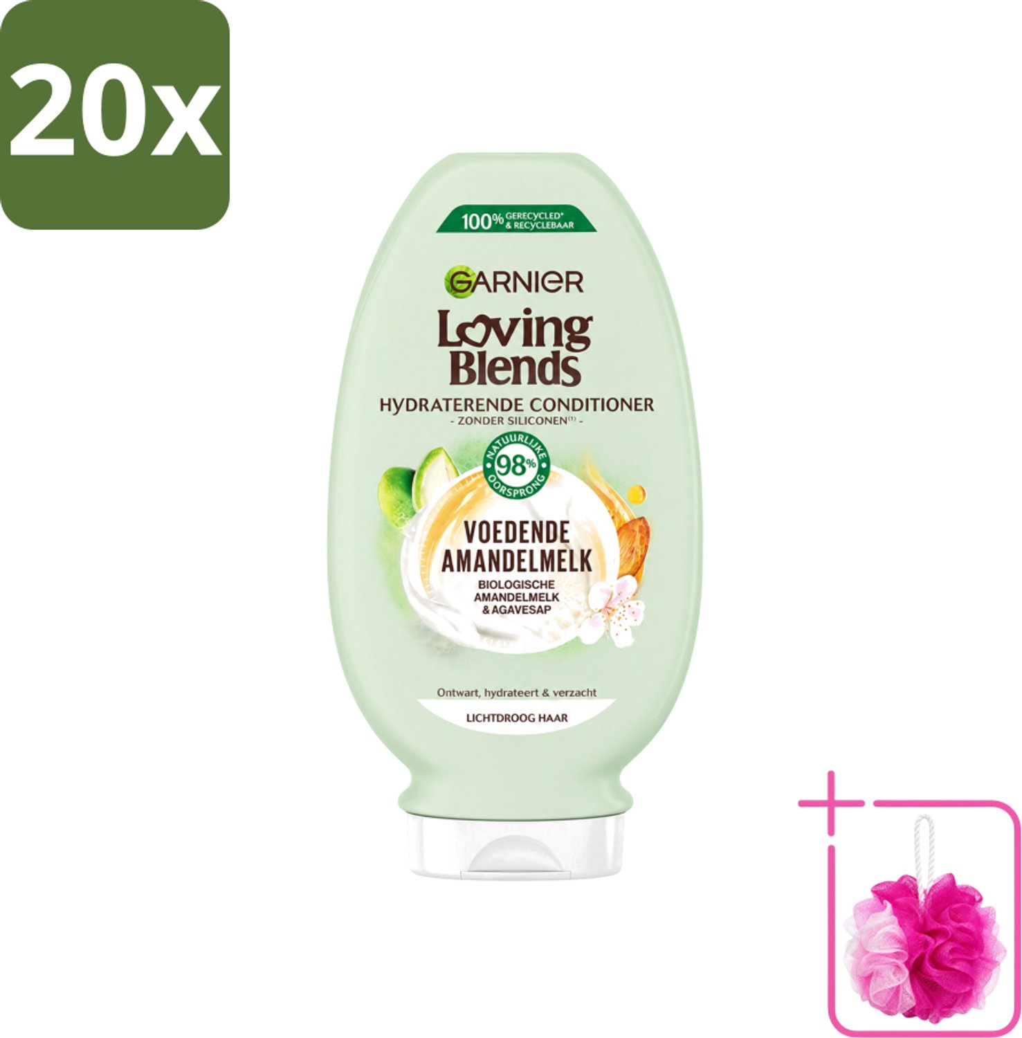 20 x Garnier - Loving Blends - Conditioner - Voedende Amandelmelk - Lichtdroog Haar - 250 ml - Bulkverpakking - Voedende amandelmelk conditioner - Douchemop - Lichtdroog haar