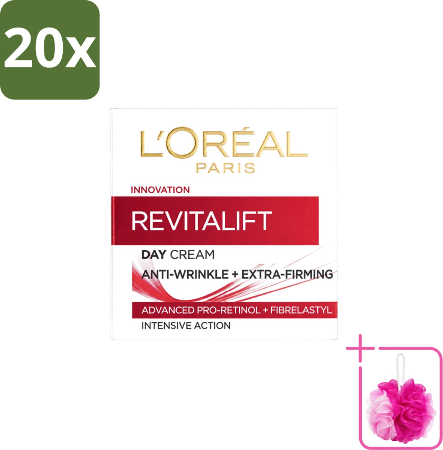 20 x L'Oréal Revitalift 40+ - Dagcrème - Hydrating Anti-Rimpel - 50 ml - Bulkverpakking - Anti-rimpel crème - Douchemop - Gezichtscreme