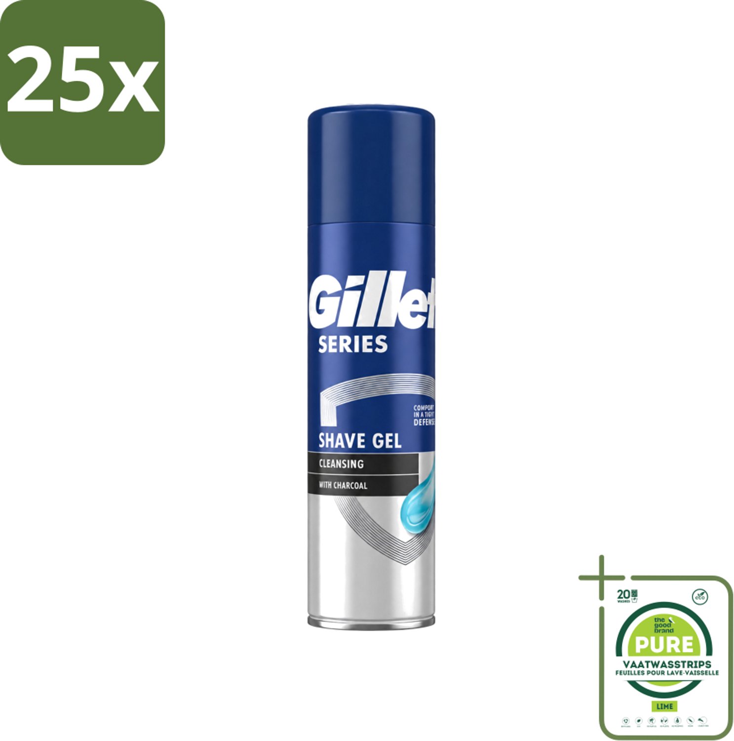 25 x Gillette Series - Scheergel - Cleansing - Charcoal - Verfrissend en reinigend - 200 ml - Grootverpakking - Vaatwasstrips - Scheergel - Houtskool - Menthol - Reinigen - Schuim
