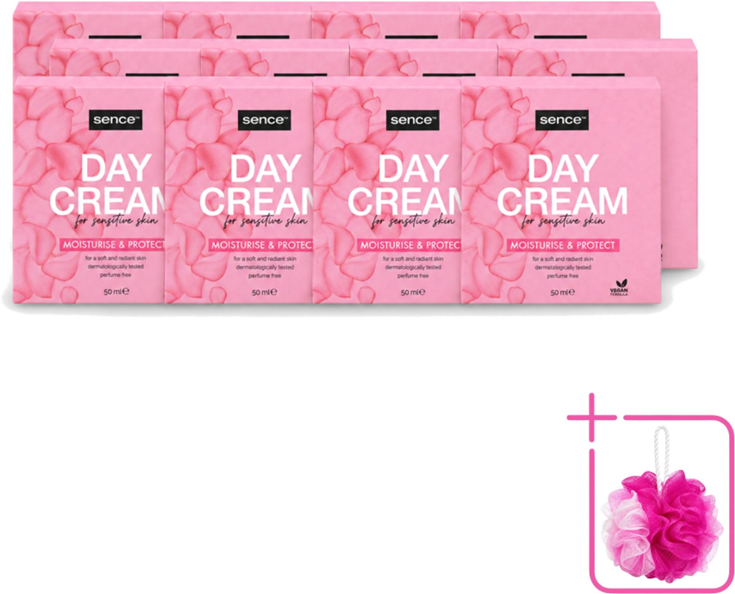 12 x Sence - Gevoelige Huid - Dagcrème - Verzachtend - 50 ml - Bulkverpakking - Gevoelige huid crème - Douchemop - Dagcrème