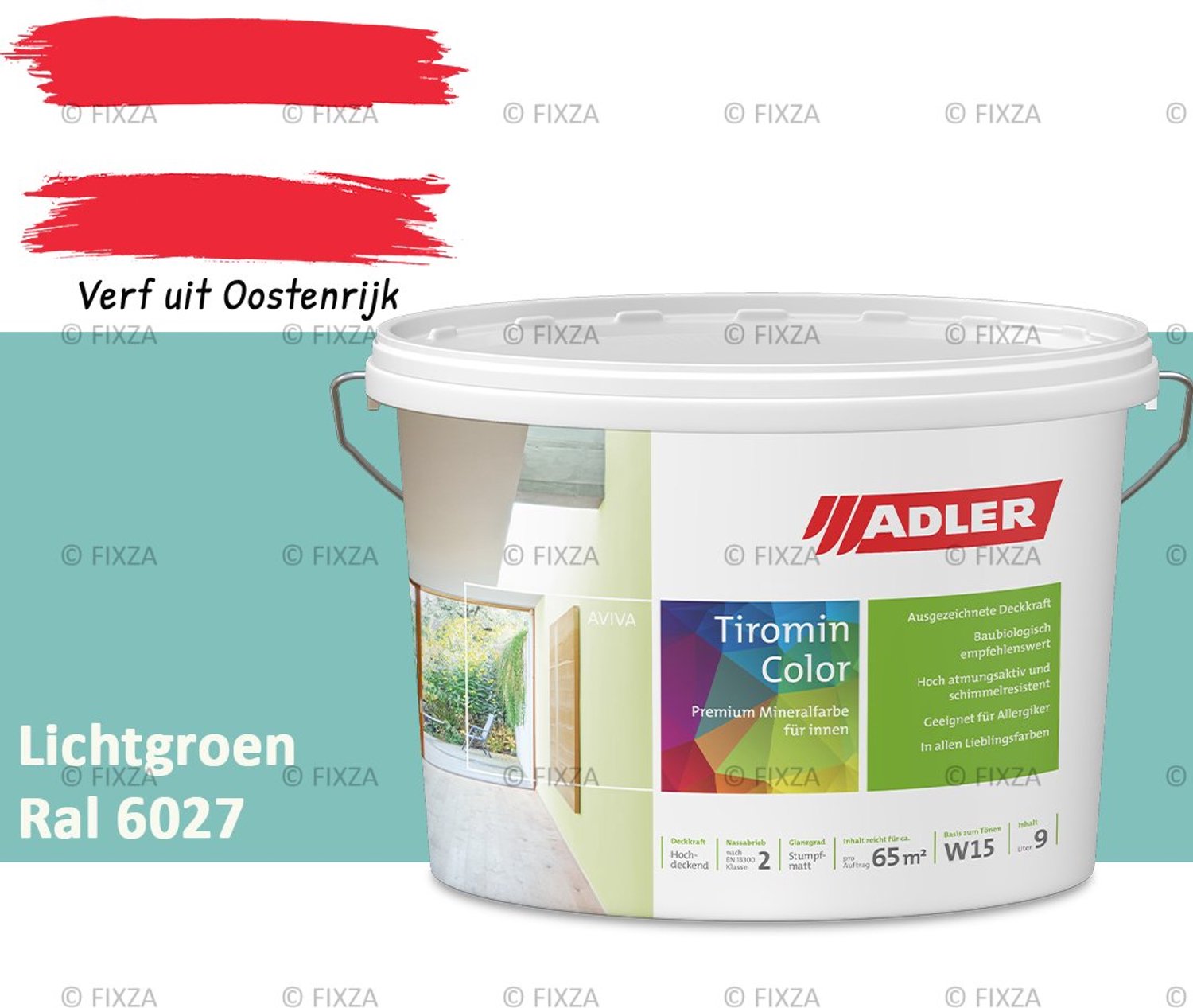 ADLER Aviva Tiromin-Color Silicaat Muurverf Binnen – 1 Liter – RAL 6027 Lichtgroen, Hoogdekkende & Ademend – Ecologische Schimmelwerende Wandverf