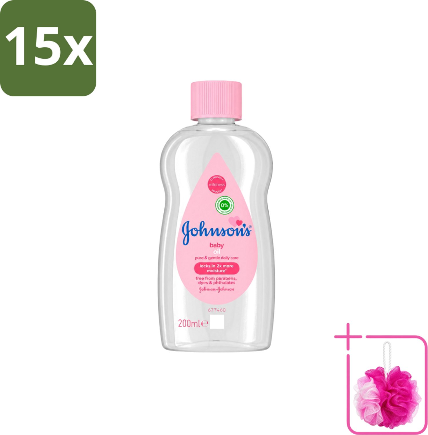 15 x Johnson's - Baby Olie - Puur & Zacht - 200 ml - Bulkverpakking - Babyolie - Douchemop - Babyhuid verzorging