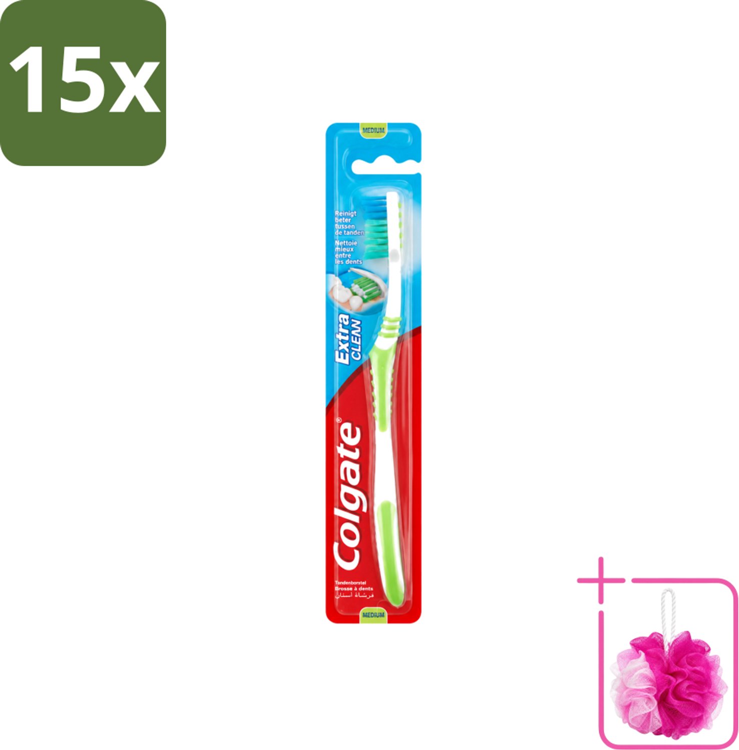 15 x Colgate - Tandenborstel - Extra Clean Medium - 1 Tandenborstel - Bulkverpakking - Tandenborstel - Douchemop - Tandenpoetsen