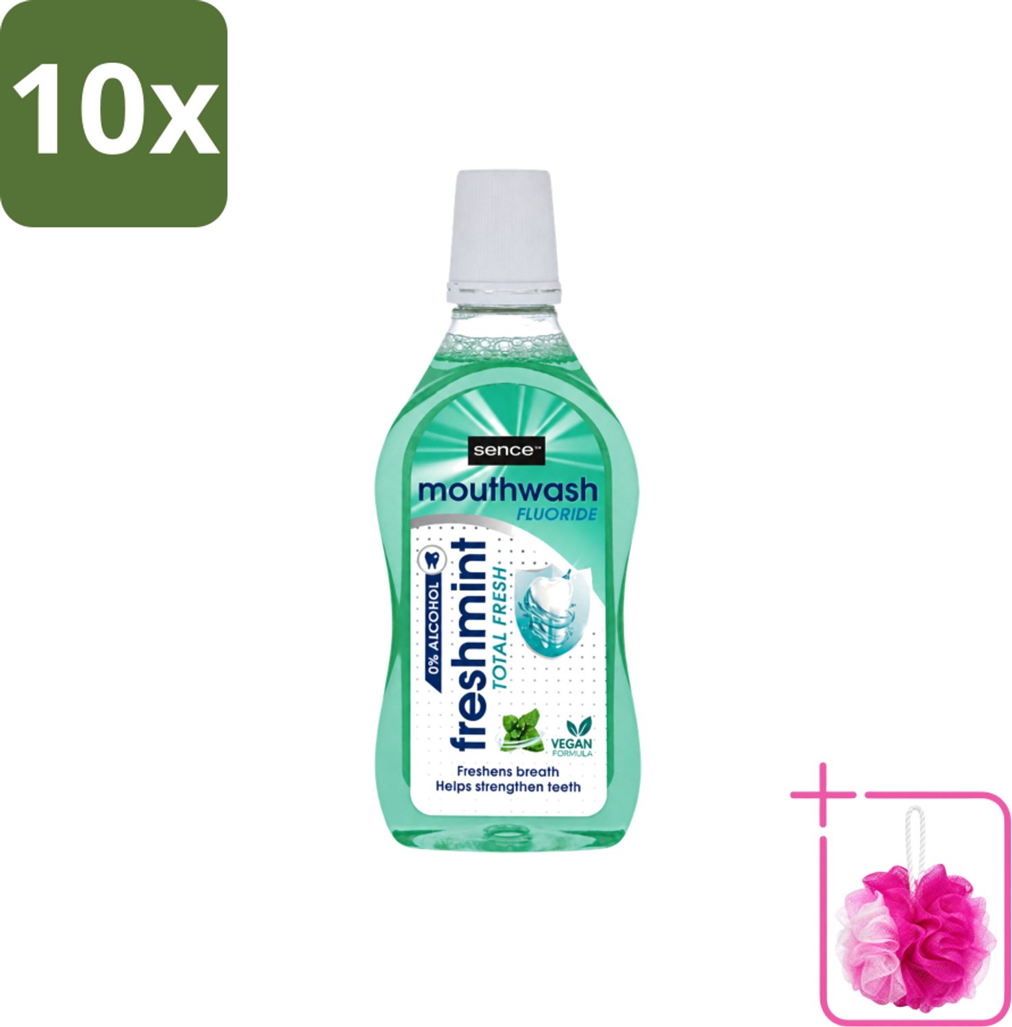 10 x Sence - Fresh Freshmint - Mondwater - Fris & Muntig - 500 ml - Bulkverpakking - Mondwater - Douchemop - Mondverzorging