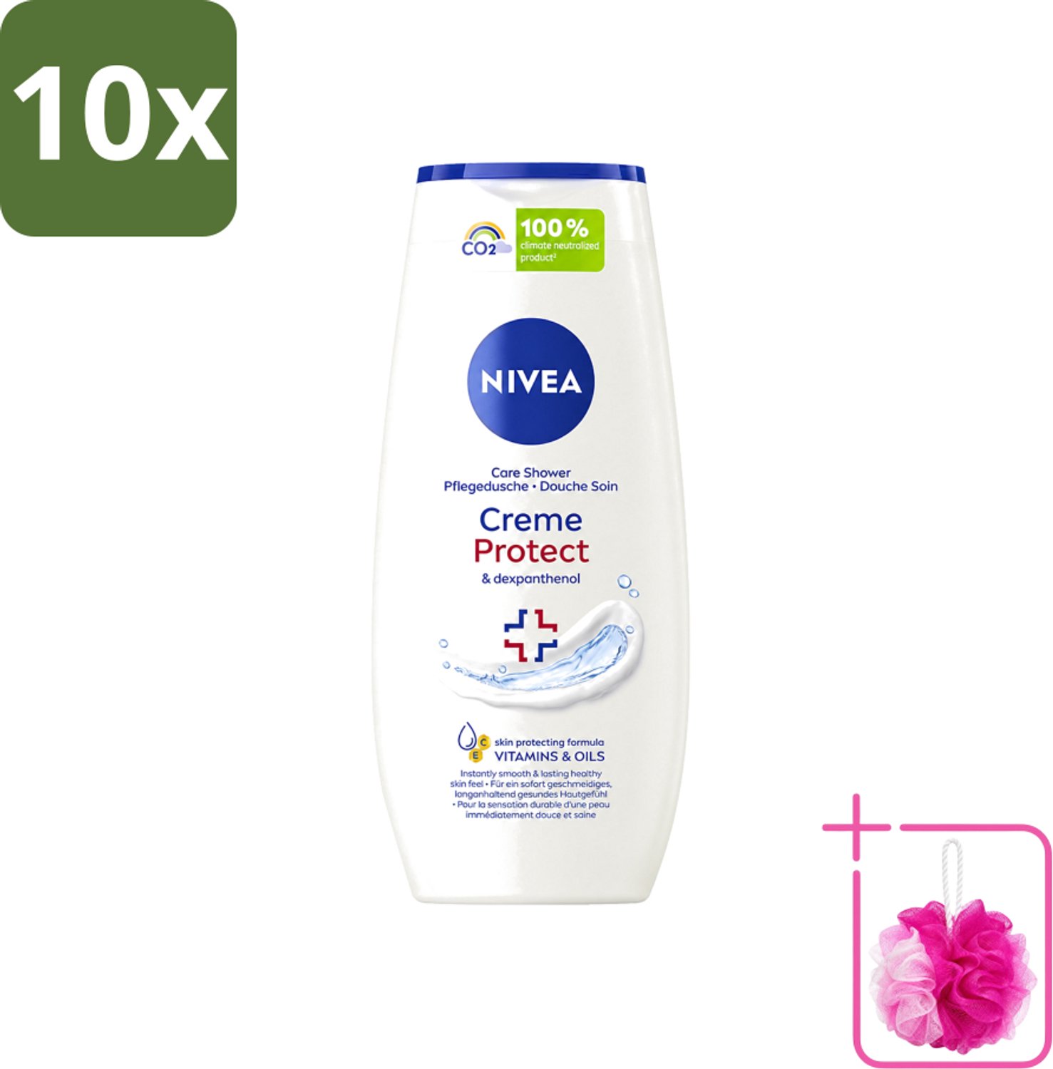 10 x Nivea - Douchegel - Crème Protect & Dexpantenol - Unieke Nivea Crème Geur - 250 ml - Bulkverpakking - Douchegel - Douchemop - Huidverzorging
