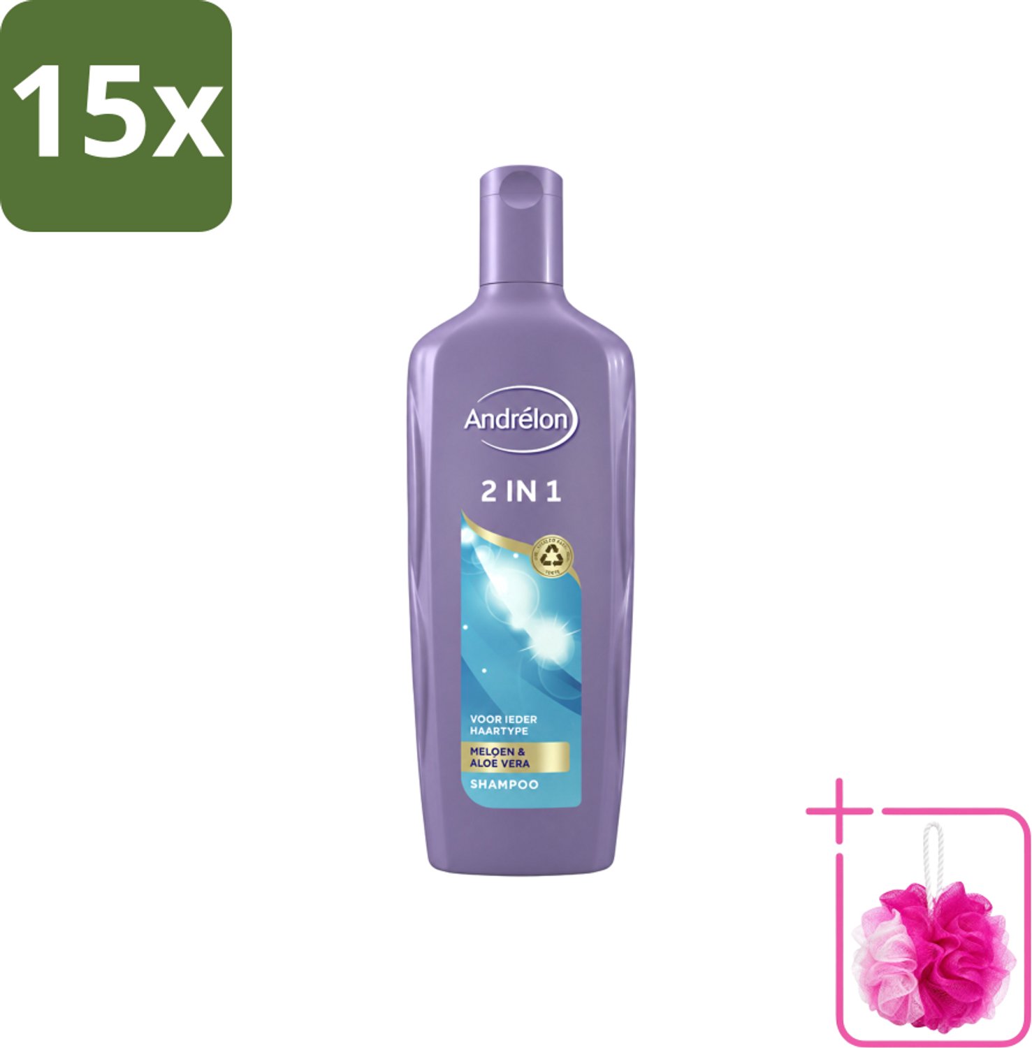15 x Andrélon - 2-in-1 - Shampoo - Reinigt & Verzorgt - 300 ml - Bulkverpakking - 2-in-1 shampoo conditioner - Douchemop - Haar reinigen