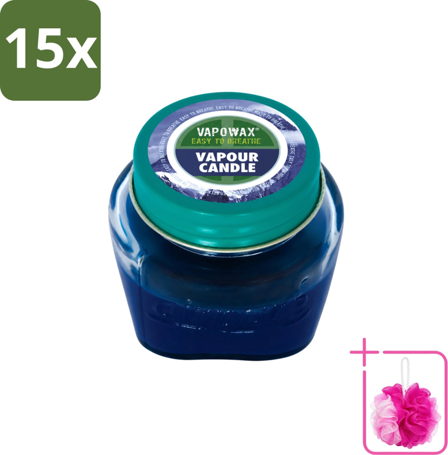 Airpure 15 x Airpure - Kaars Tegen Verkoudheid - Geurkaars - Verlichting bij Verkoudheid - 28,5 g - Bulkverpakking - Kaars tegen verkoudheid - Douchemop - Geurige kaars blauw