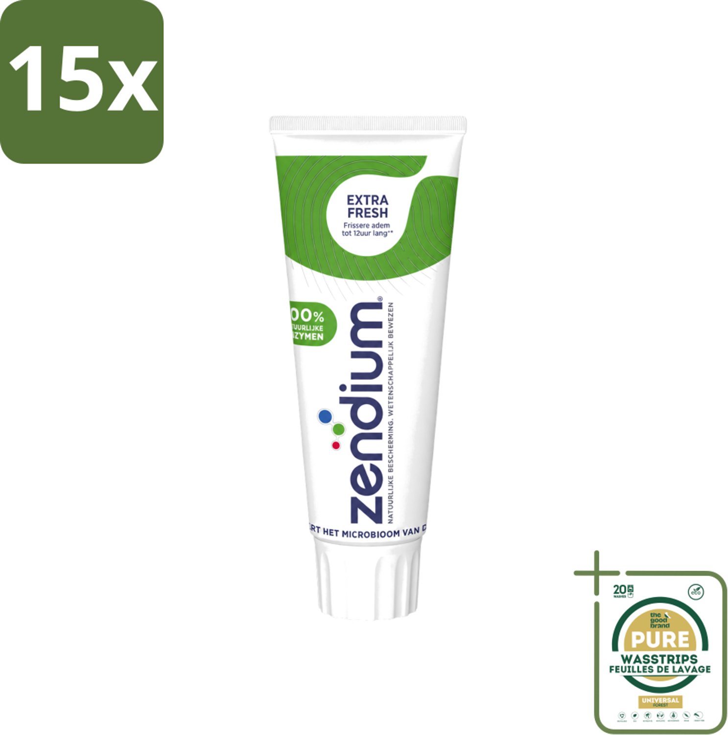 15 x Zendium - Extra Fresh - Tandpasta - Natuurlijke Enzymen - 75 ml - Wasstrips - Tandpasta - Enzymen - Natuurlijke Bescherming - Mondgezondheid - Fluoride
