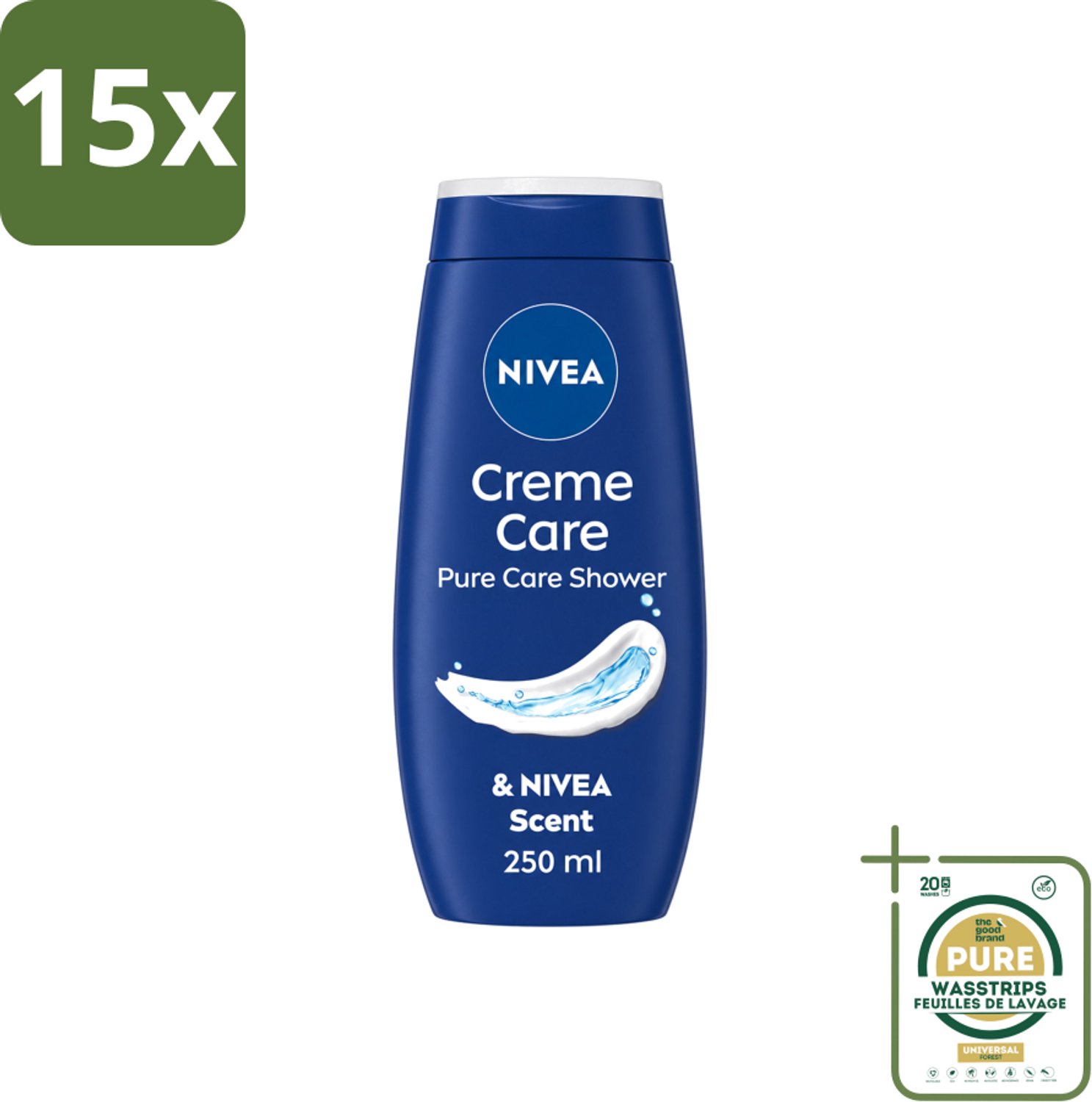 15 x Nivea - Douche Crème - Beschermend - Unieke Nivea Crème Geur - 250 ml - Wasstrips - Douchecrème - Verzorgende Crème - Hydraterende Crème - Beschermende Crème - NIVEA Crème