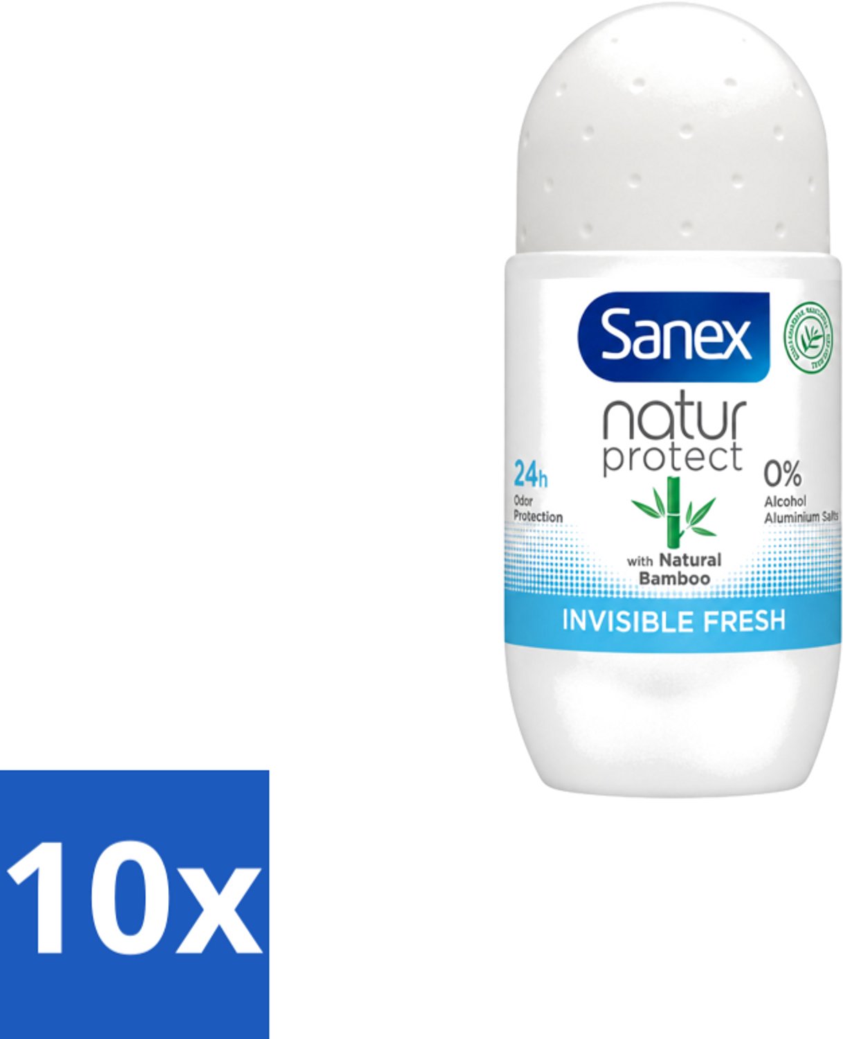10 x Sanex – Deo Roll-on – Bamboo Invisible Fresh – 50 ml - Voordeelverpakking - 10 stuks