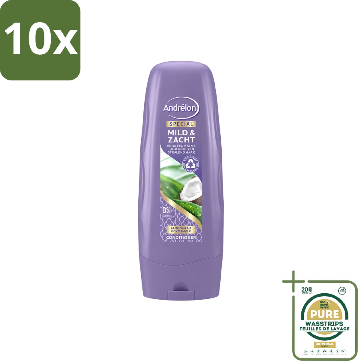 10 x Andrélon - Mild & Zacht - Conditioner - Voor Gevoelige Hoofdhuid - 300 ml - Wasstrips - Gevoelige Hoofdhuid - Droge Hoofdhuid - Zachte Haar - Glanzend Haar - Kokosgeur