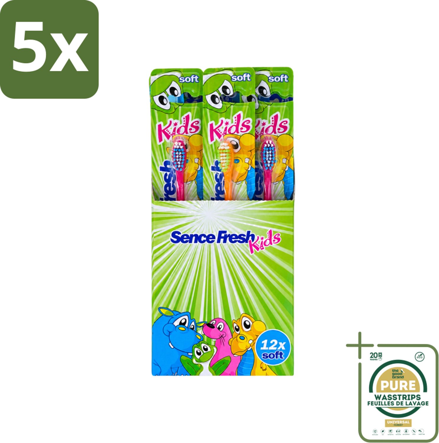5 x Sence - Fresh Kids Soft - Tandenborstels - Zacht - 12 Tandenborstels - Wasstrips - Tandenborstels Voor Kinderen - Zachte Tandenborstels - Kindertandenborstels - Tandenborstel Voor Kinderen - Gezonde Mondhygiëne