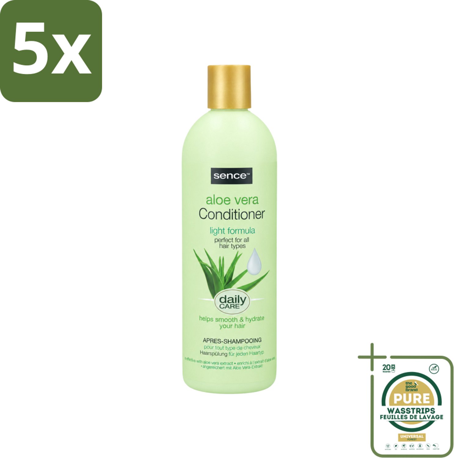 5 x Sence - Aloë Vera - Conditioner - Hydraterend - 400 ml - Wasstrips - Aloë Vera Conditioner - Droog Haar Conditioner - Beschadigd Haar Conditioner - Hydraterende Conditioner - Haar Herstel