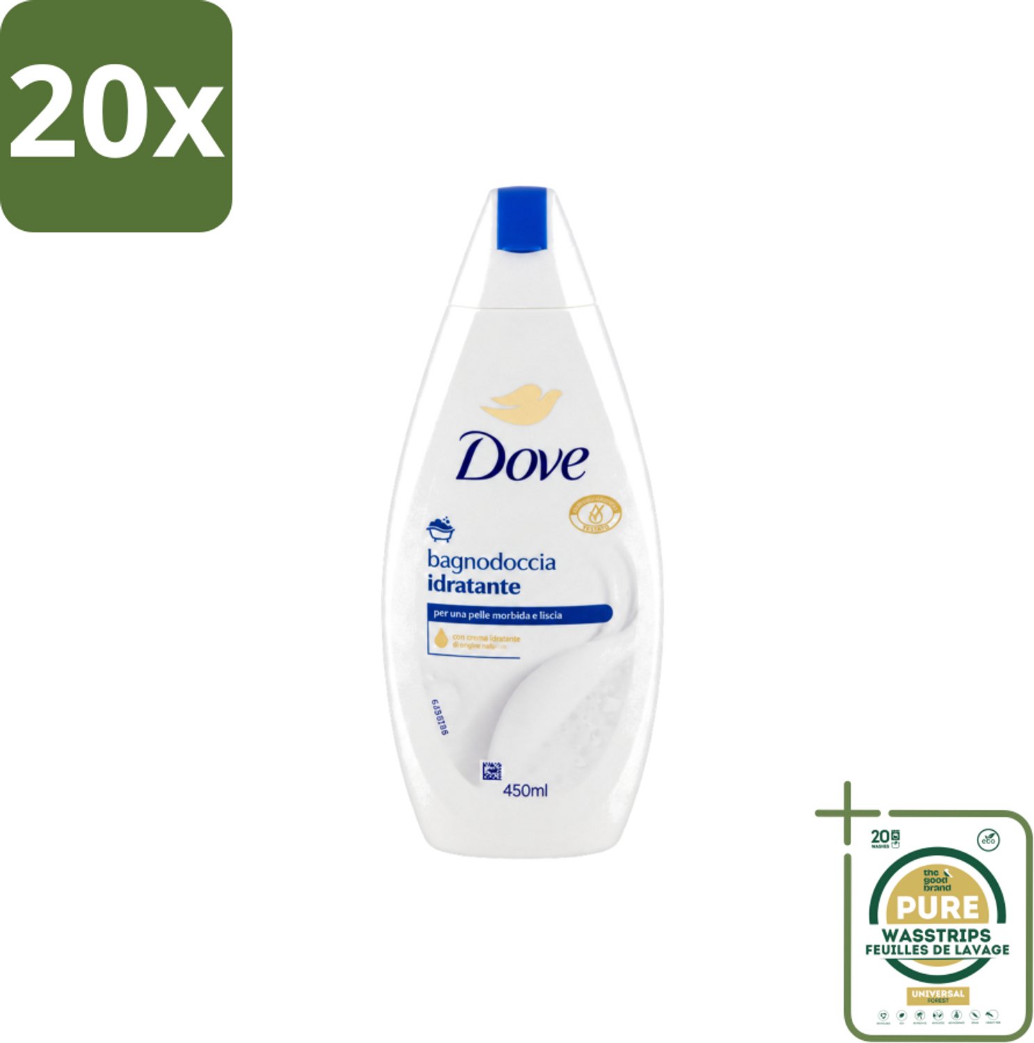 20 x Dove – Douchegel – Hydraterend – 450 ml - Wasstrips - Douchegel - Hydraterende Douchegel - Huidverzorging - Milde Douchegel - Zachte Huid