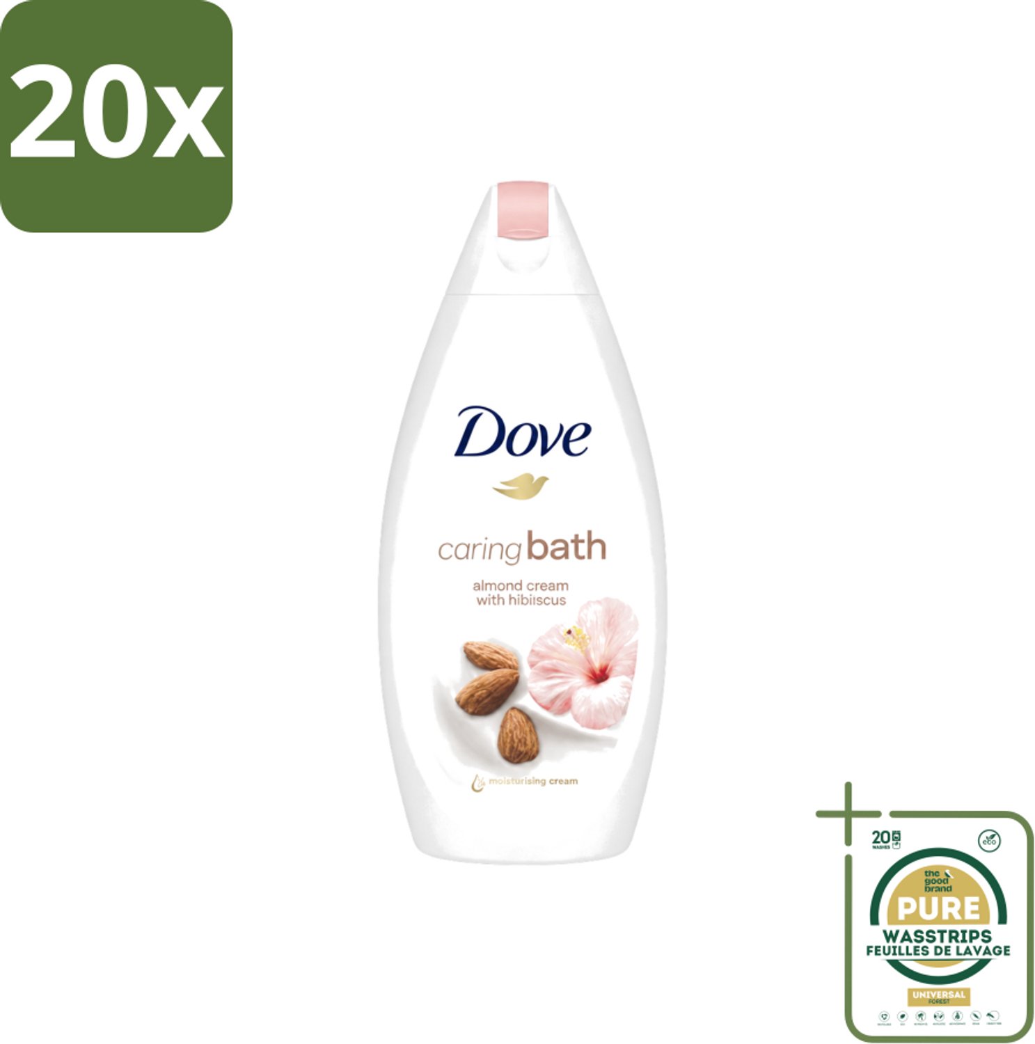 20 x Dove – Badcrème – Caring Bath Almond – 450 ml - Wasstrips - Badcrème - Badcrème Almond - Badcrème Voor Huid - Badcrème Voor Ontspanning - Badcrème Voor Gevoelige Huid