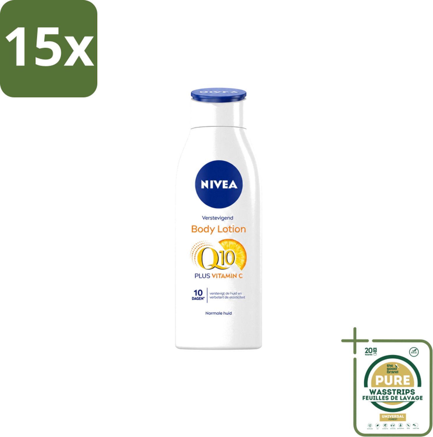 15 x Nivea – Bodylotion – Q10 Plus Verstevigend – 400 ml - Wasstrips - Q10 Plus - Verstevigende Bodylotion - Huidversteviging - Elastische Huid - Hydratatie