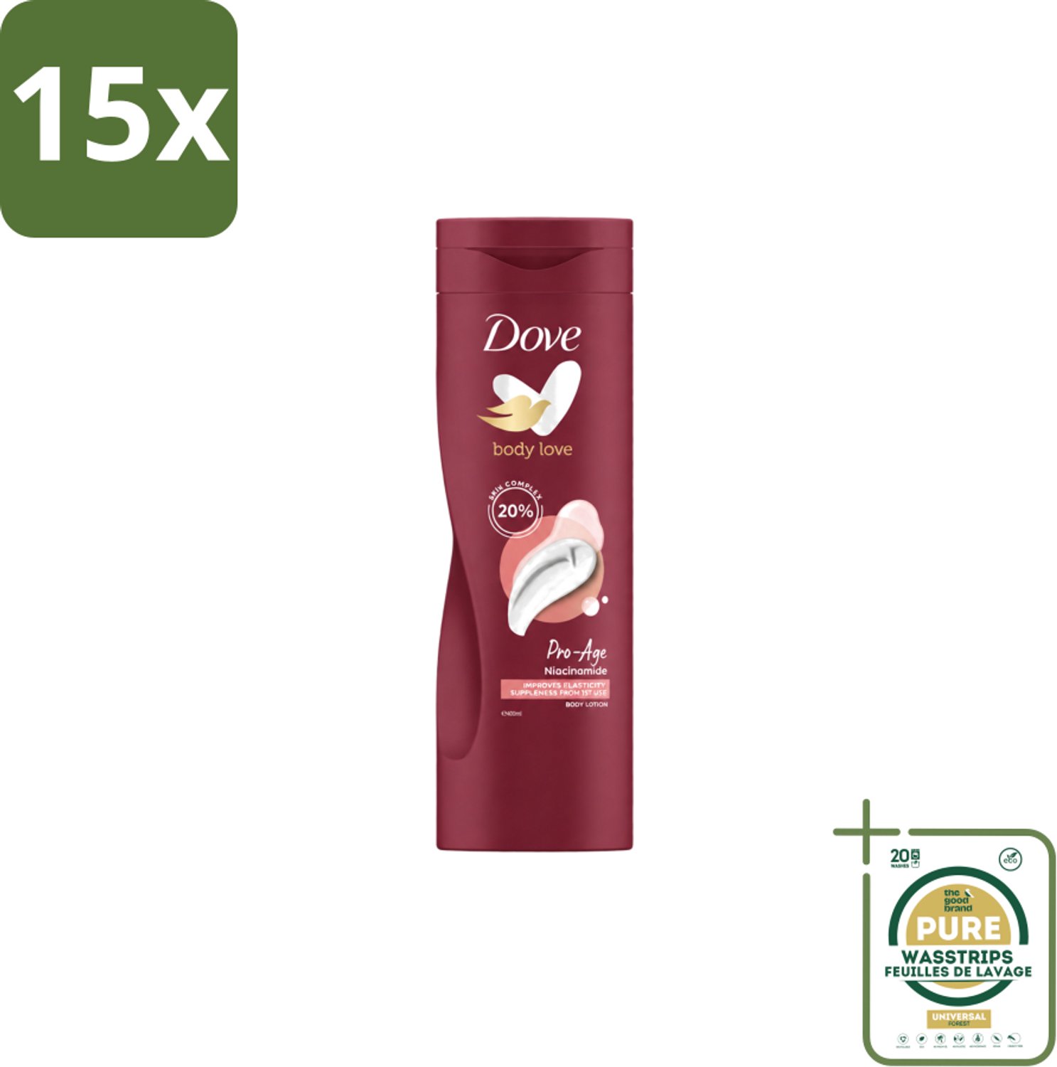 15 x Dove – Bodylotion – Body Love Pro Age – 400 ml - Wasstrips - Body Lotion - Huidverzorging - Hydratatie - AHA - Niacinamide