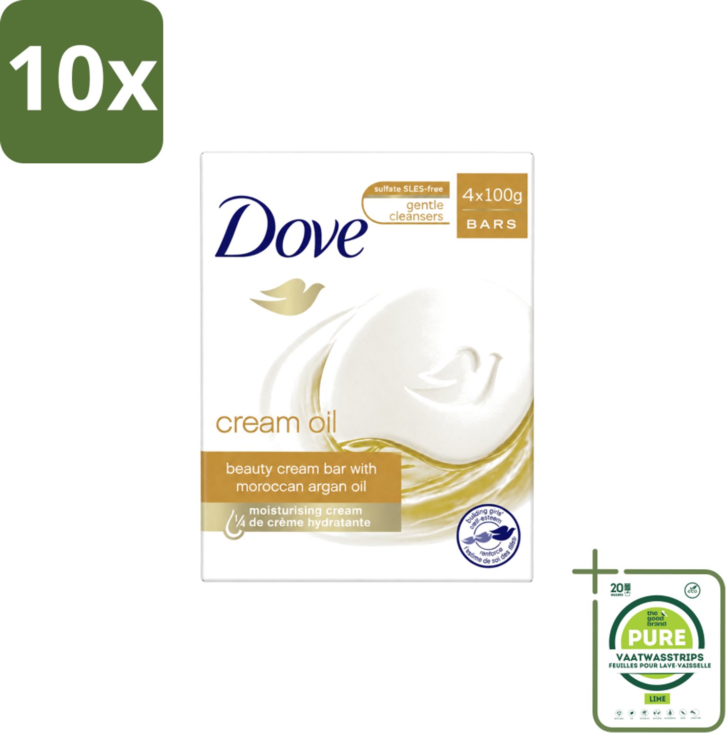 10 x Dove – Zeep – Cream Oil Soap Bar – 4 x 100 g - Grootverpakking - Vaatwasstrips - Zeep - Huid Verzorging - Arganolie - Hydratatie - Droge Huid