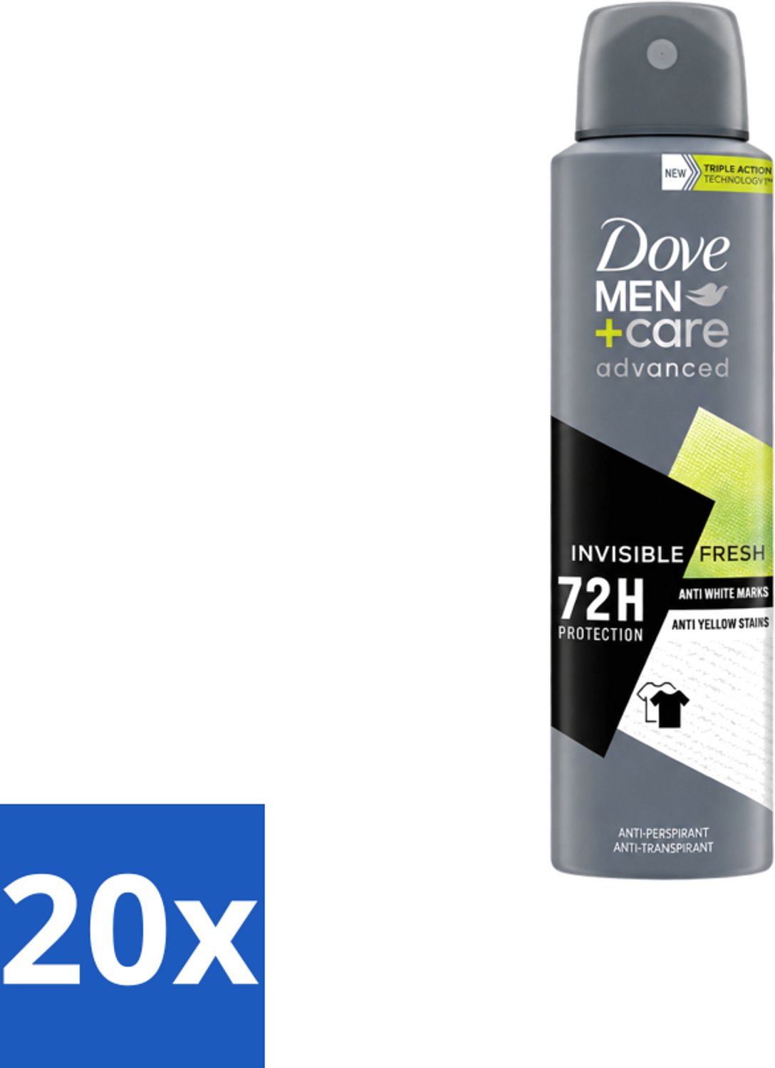 20 x Dove Men+Care – Deodorant Spray – Advanced Invisible Fresh – 150 ml - Voordeelverpakking - 20 stuks