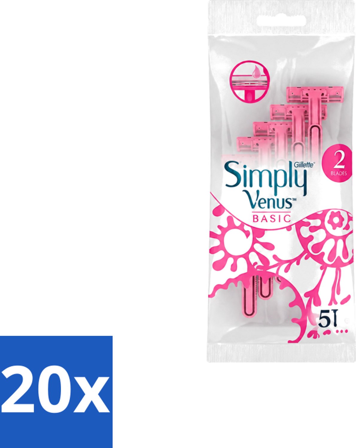 20 x Gillette Simply Venus – Wegwerpscheermesjes – Basic – 5 mesjes - Voordeelverpakking - 20 stuks