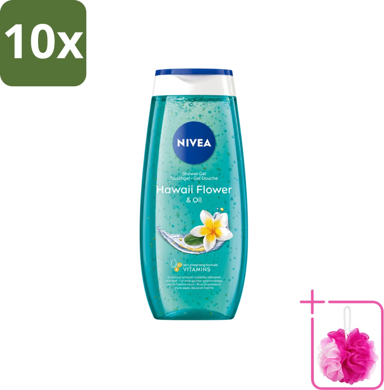 10 x Nivea – Douchegel – Hawaii Flower & Oil – 250 ml - Bulkverpakking - Douchegel hawaii - Douchemop - Douchegel met olie