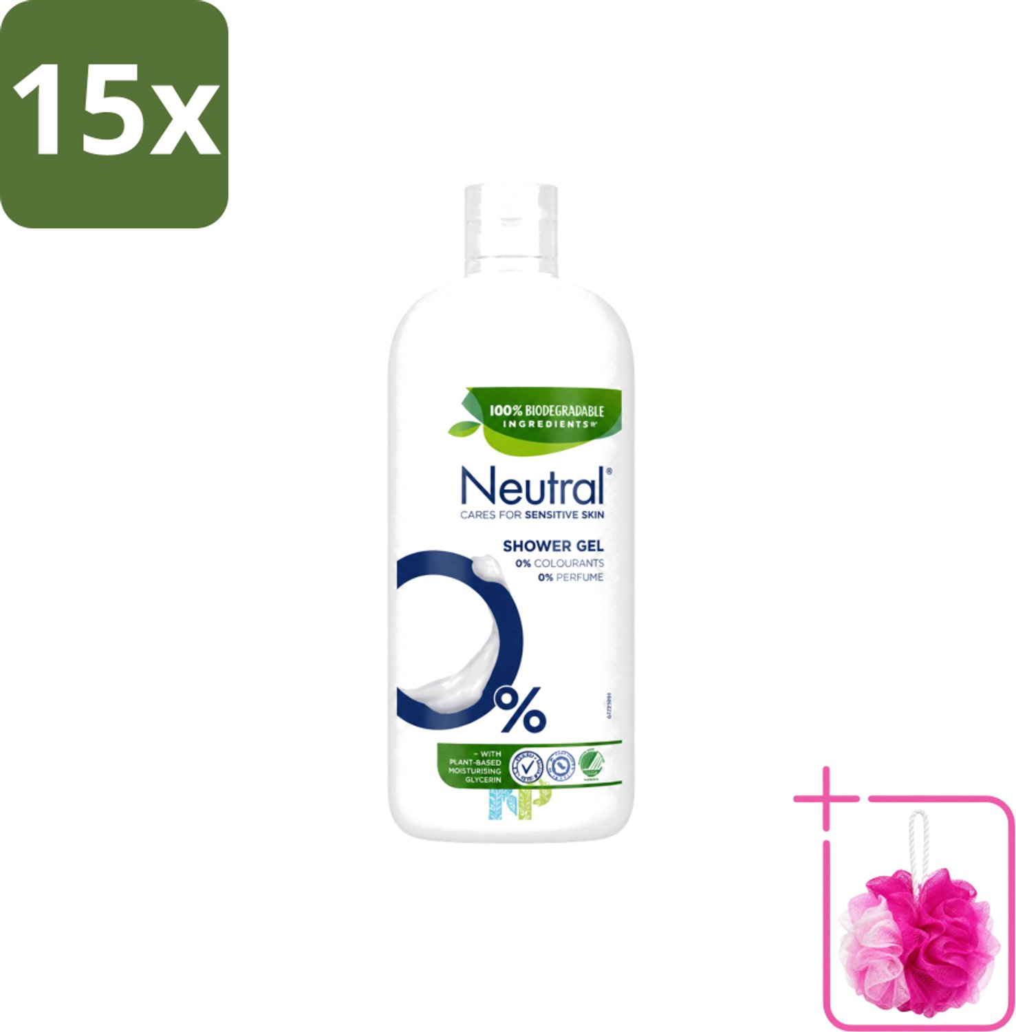 15 x Neutral – Douchegel – Sensitive Skin – 900 ml - Bulkverpakking - Gevoelige huid - Douchemop - Droge huid