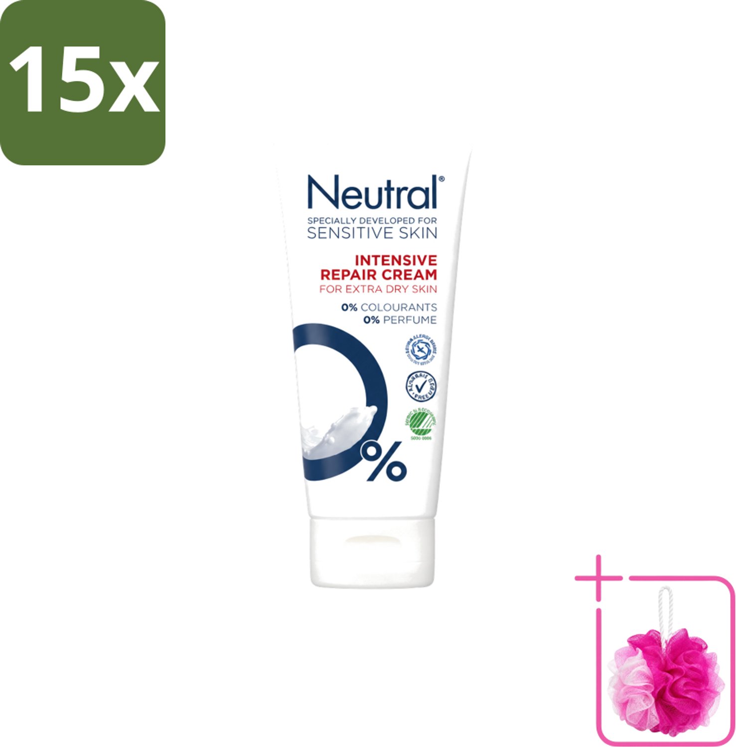 15 x Neutral – Bodycrème – 0% Intensive Repair – 100 ml - Bulkverpakking - Gevoelige huid - Douchemop - Droge huid