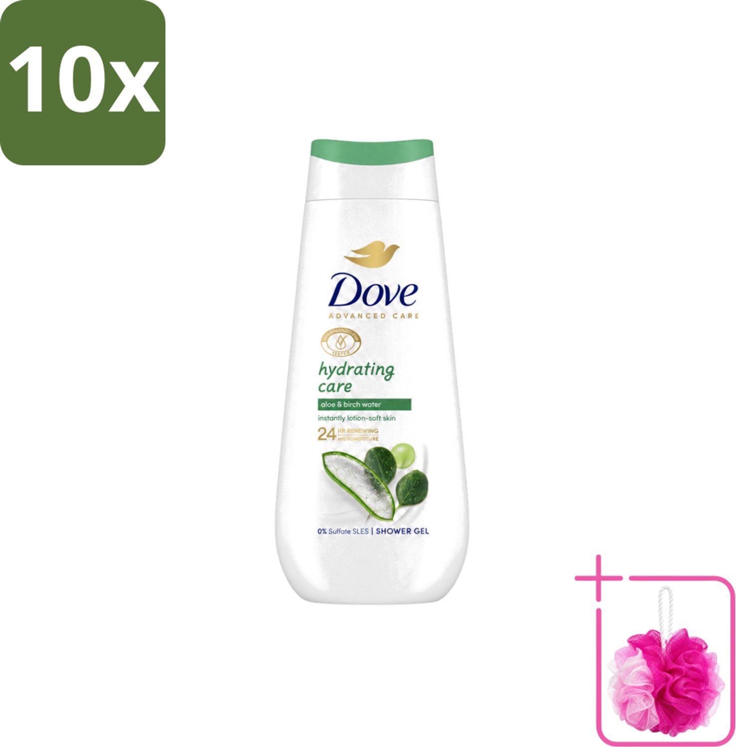 10 x Dove – Douchecrème – Hydrating Care – 225 ml - Bulkverpakking - Douchecrème - Douchemop - Hydratatie