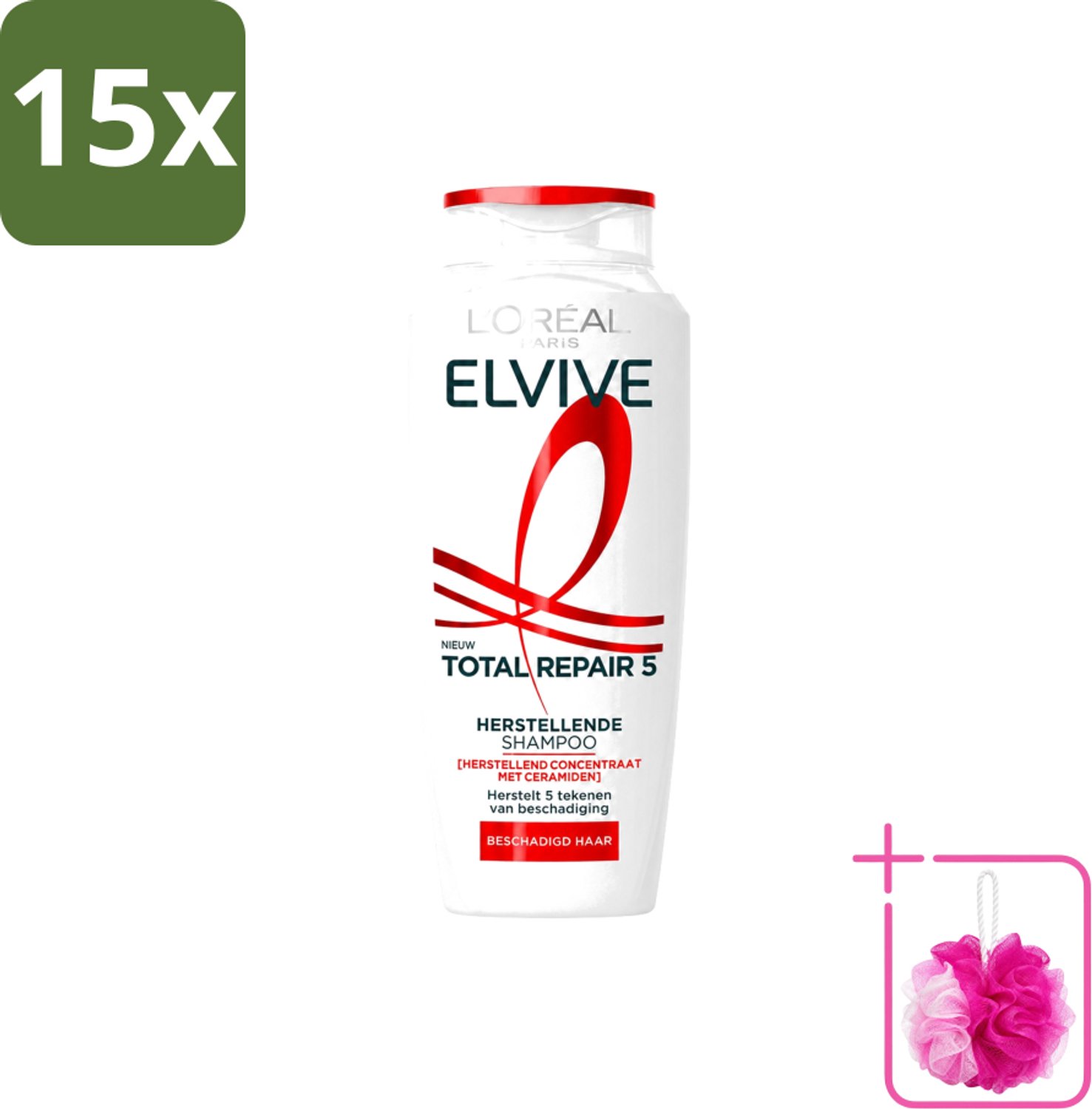 15 x L’Oréal Paris Elvive – Shampoo – Total Repair 5 – Herstellend – 250 ml - Bulkverpakking - Beschadigd haar - Douchemop - Droog haar