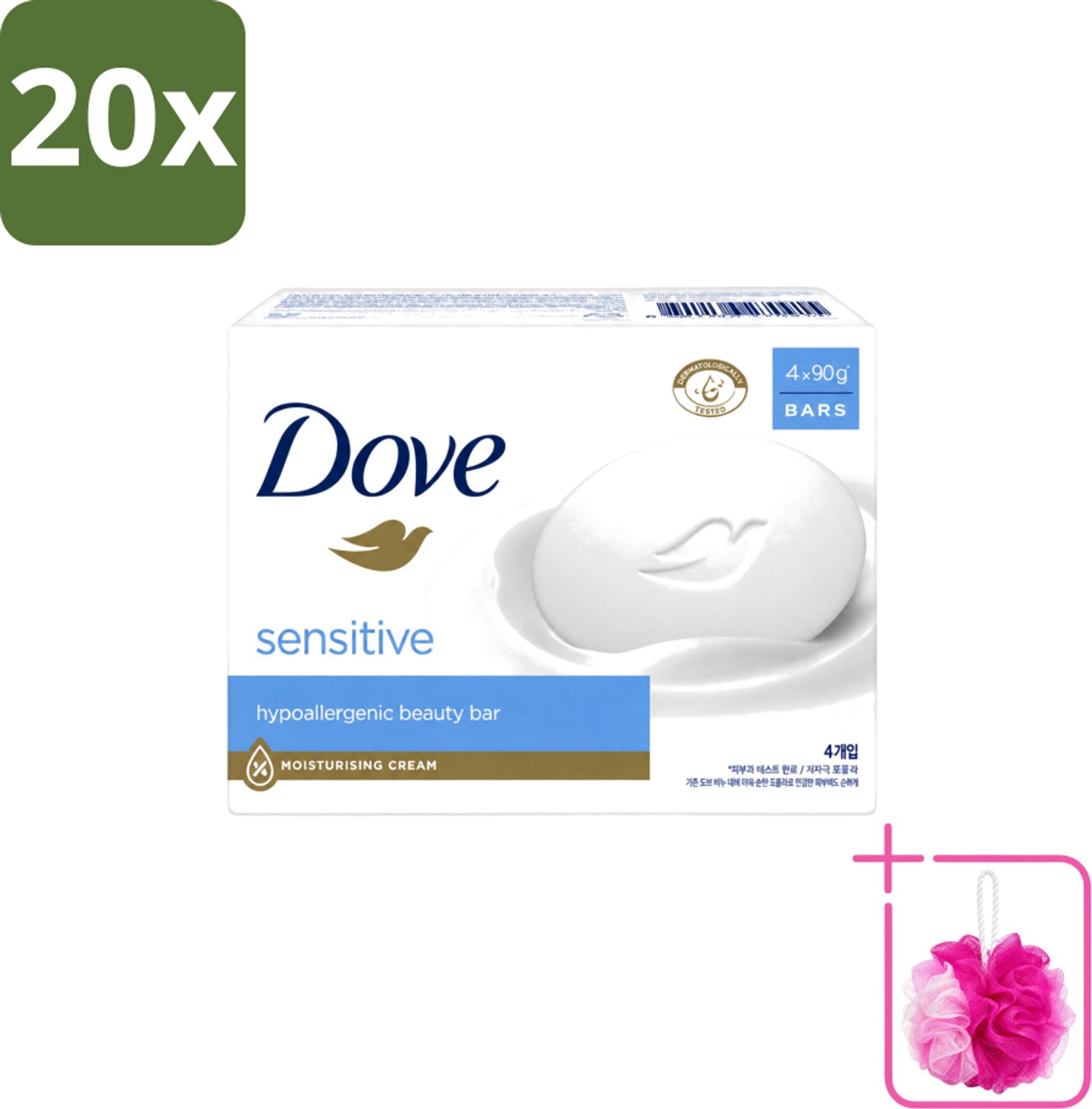 20 x Dove Zeep - Sensitive 4 x 90 gr. - Bulkverpakking - Gevoelige huid - Douchemop - Zachte reiniging