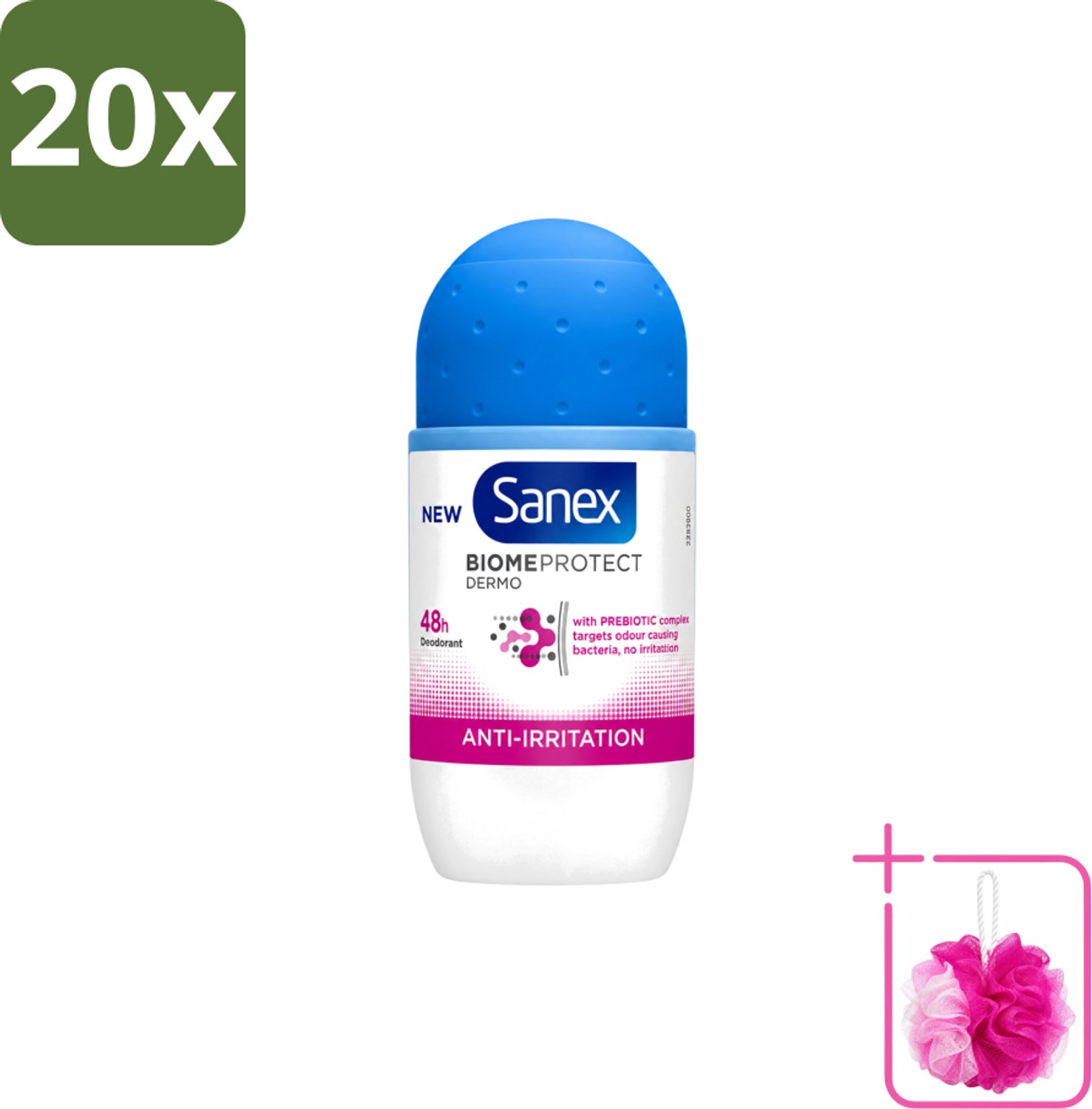 20 x Sanex – Deo Roll-on – BiomeProtect Dermo Anti-Irritation – 50 ml - Bulkverpakking - Gevoelige huid - Douchemop - Anti-irritatie