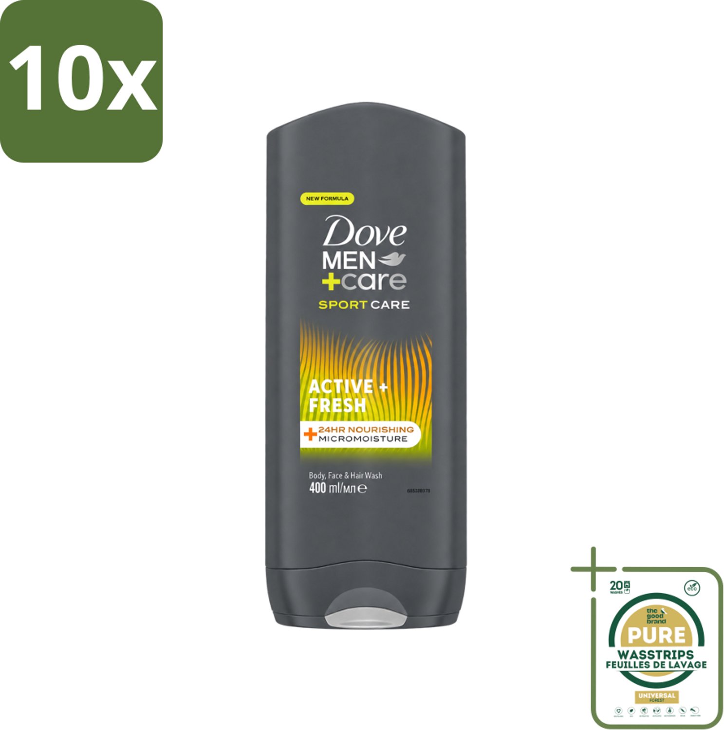 10 x Dove - Douchegel - Men+ Care Active Fresh - Verfrissend en langdurige bescherming - 400 ml - Wasstrips - Douchegel - Man - Fris - Energie - Actief