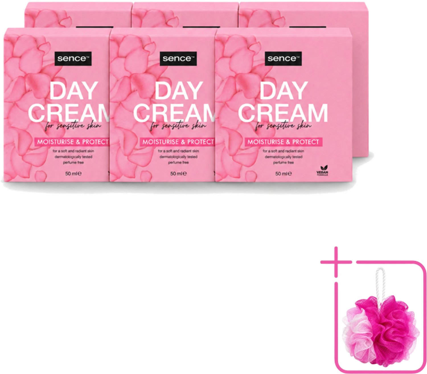6 x Sence - Gevoelige Huid - Dagcrème - Verzachtend - 50 ml - Bulkverpakking - Gevoelige huid crème - Douchemop - Dagcrème