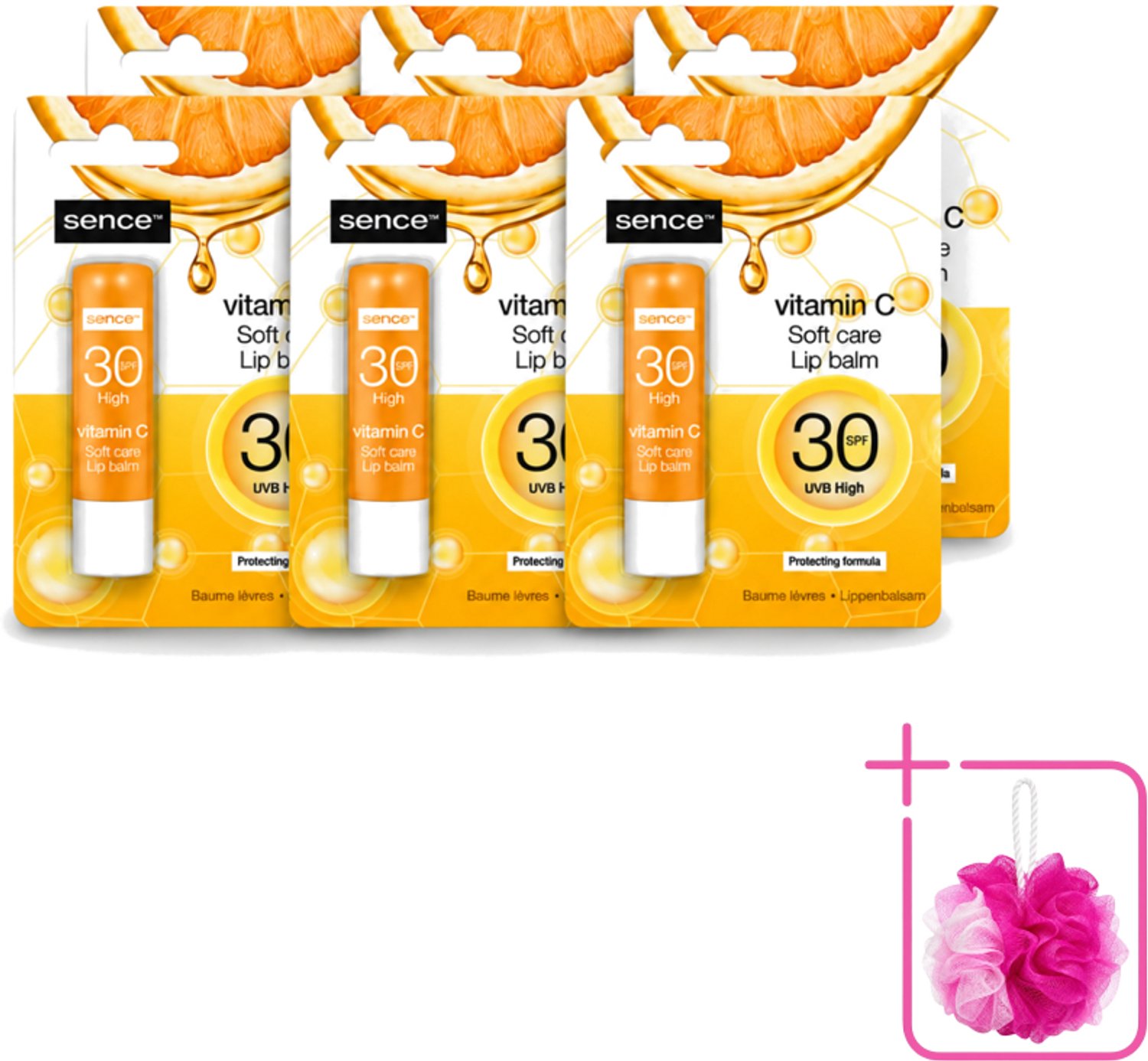 6 x Sence - Soft Care Vitamin C - Lippenbalsem - Hydraterend - 4,3 g - Bulkverpakking - Lippenbalsem - Douchemop - Vitamine c
