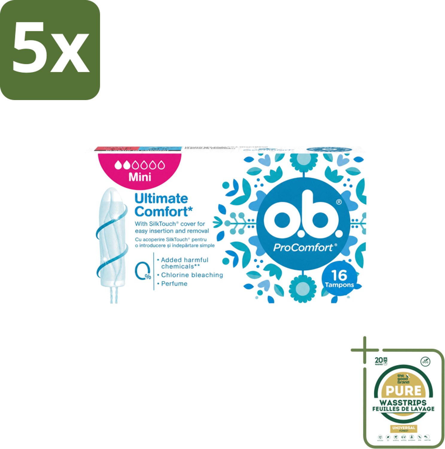 5 x OB – Tampons – ProComfort Mini – Comfort Fit - Wasstrips - Tampons - Menstruatie - Comfort - Mini Tampons - SilkTouch
