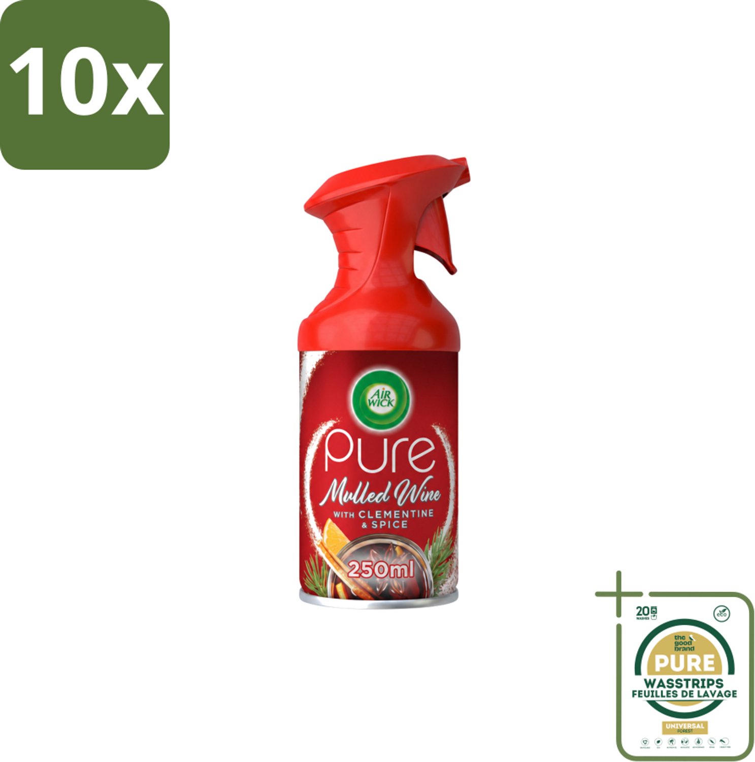 10 x Air Wick – Luchtverfrisser Spray – Pure Mulled Wine – 250 ml - Wasstrips - Luchtverfrisser - Warme Geur - Mulled Wine - Gezellige Sfeer - Wintergeur