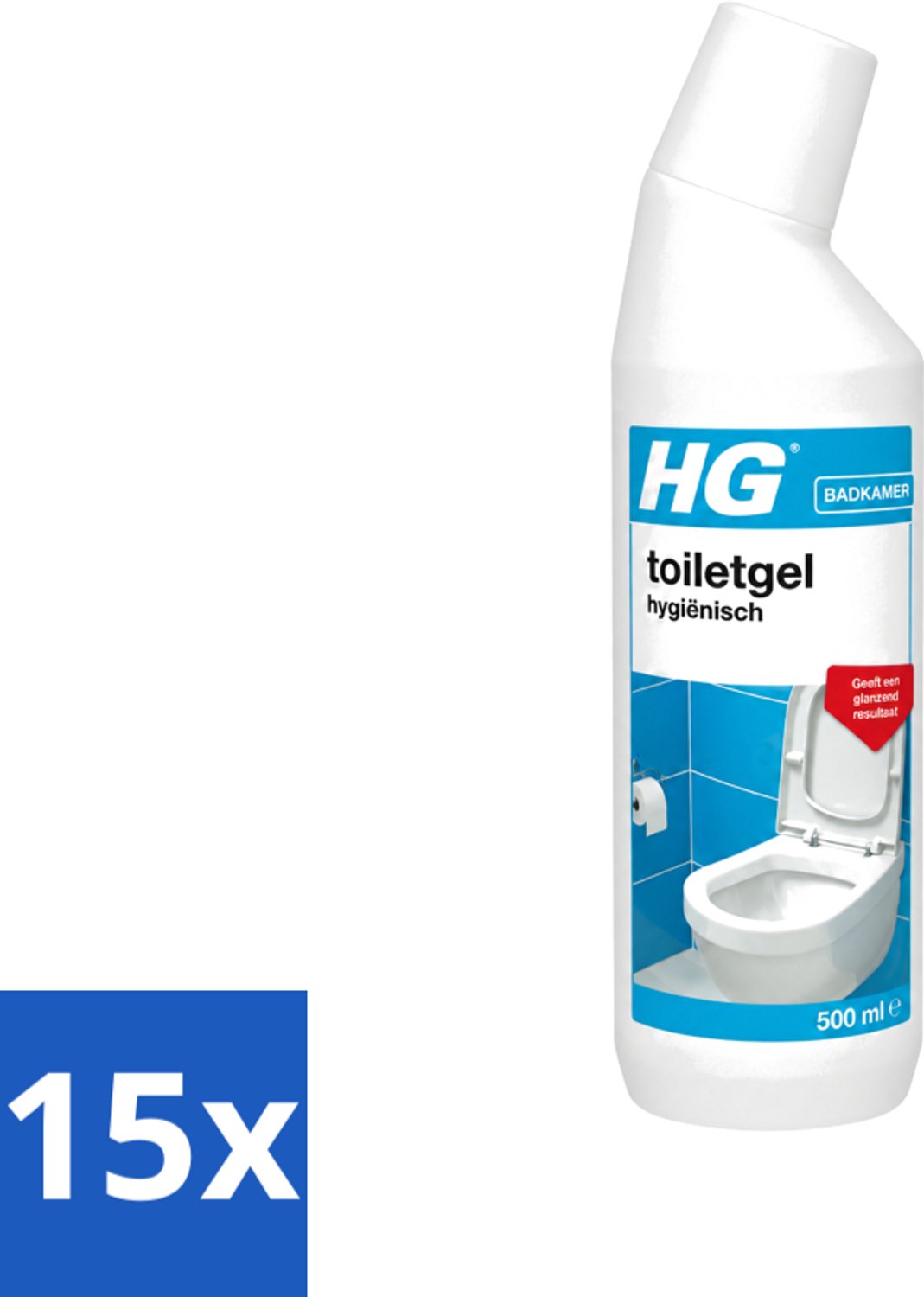 15 x HG - Badkamer - Toiletgel Hygiënisch - Geeft Een Glanzend Resultaat - 500 ml - Voordeelverpakking - 15 stuks